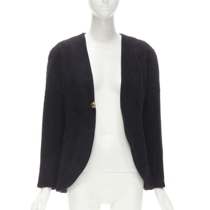 CHANEL 19A black wool boucle gold round shoulder cocoon jacket FR38 M In Excellent Condition In Hong Kong, NT