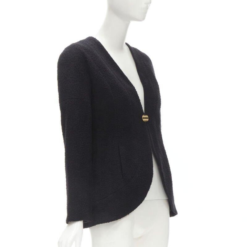 Women's CHANEL 19A black wool boucle gold round shoulder cocoon jacket FR38 M