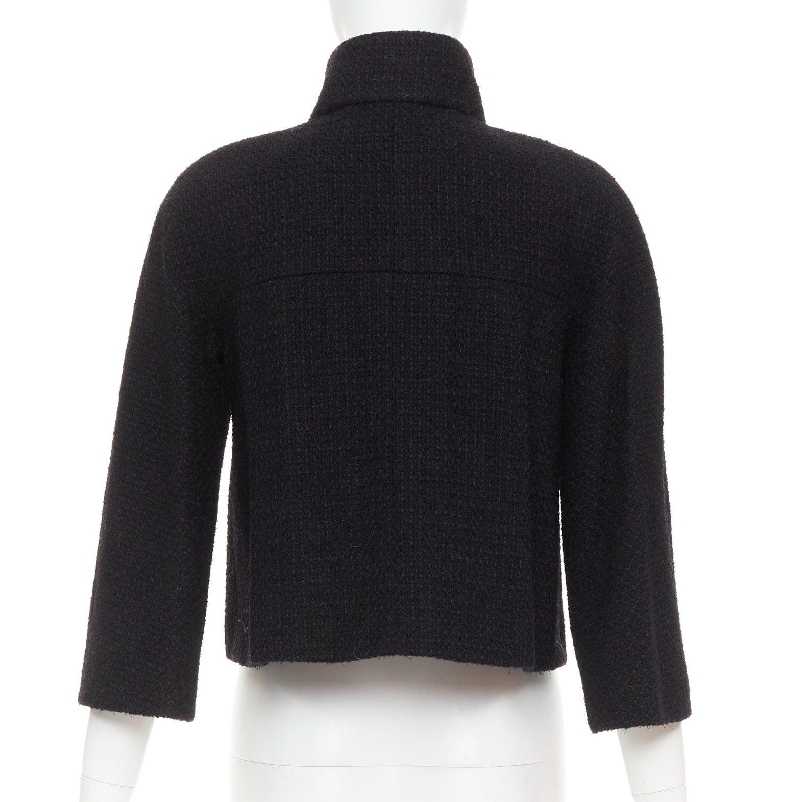 CHANEL 19A black wool tweed CC logo buttons high collar crop jacket FR34 XS For Sale 1