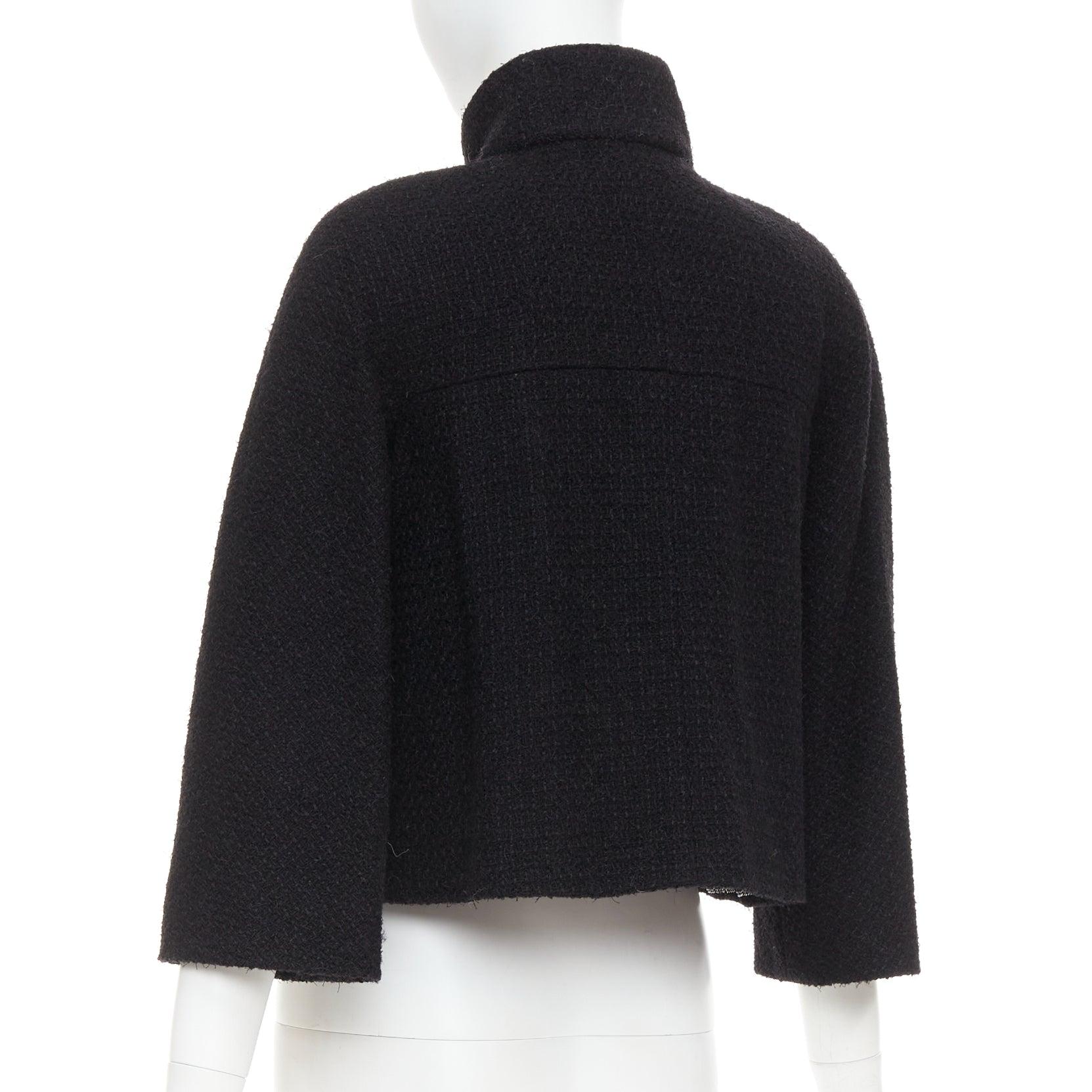 CHANEL 19A black wool tweed CC logo buttons high collar crop jacket FR34 XS For Sale 2