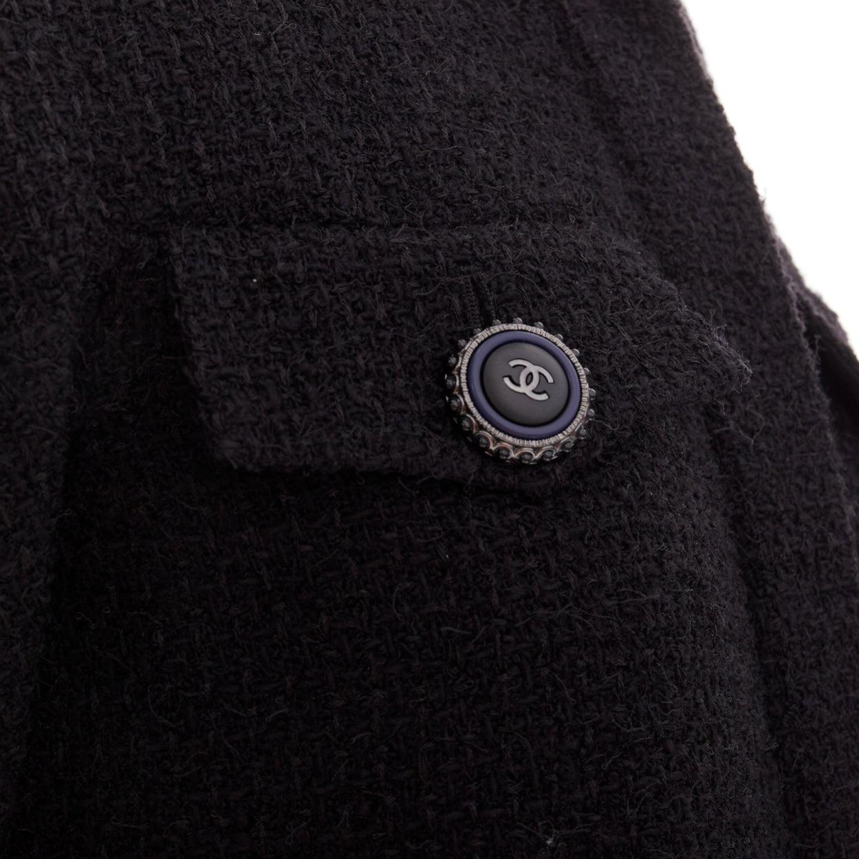 CHANEL 19A black wool tweed CC logo buttons high collar crop jacket FR34 XS For Sale 3