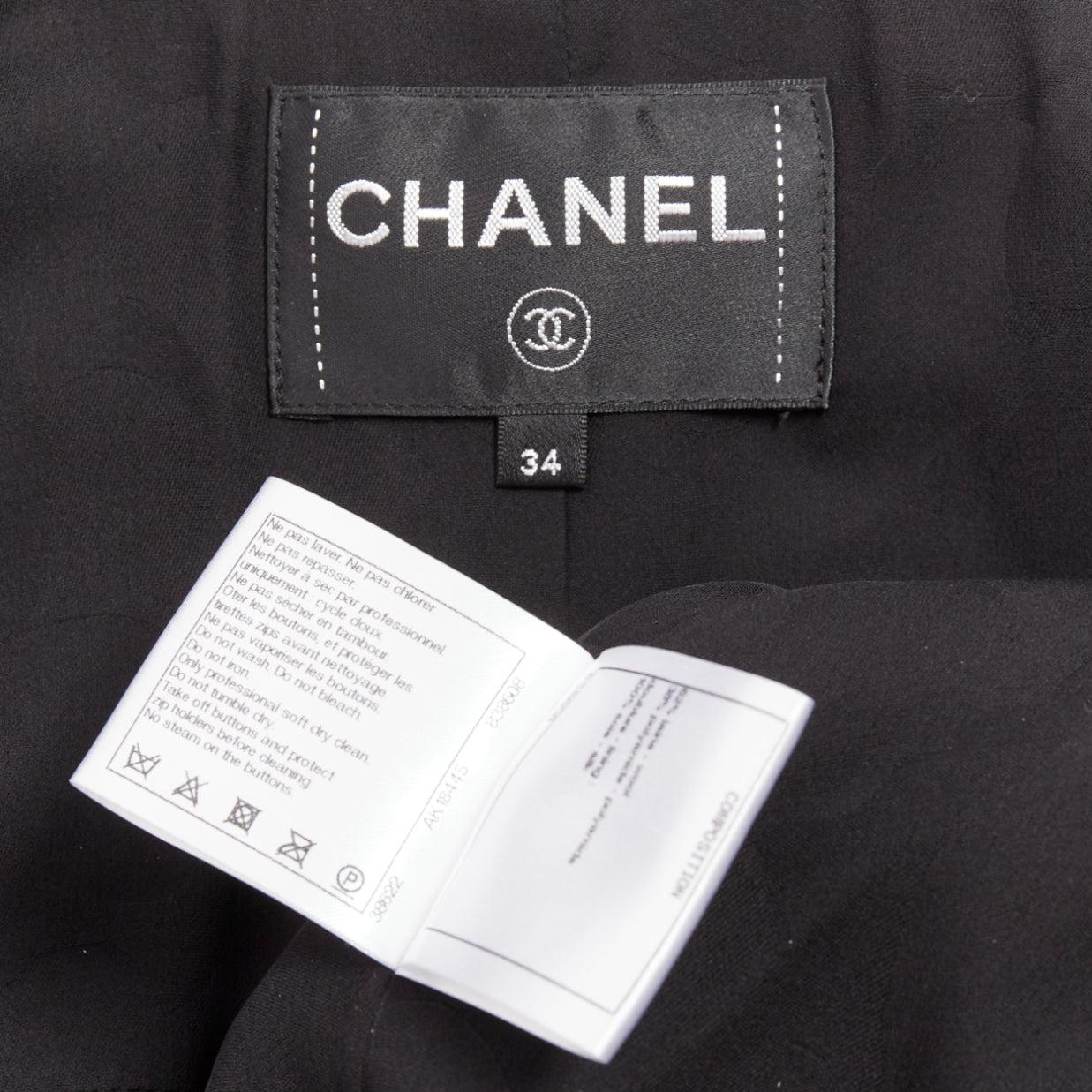 CHANEL 19A black wool tweed CC logo buttons high collar crop jacket FR34 XS For Sale 4