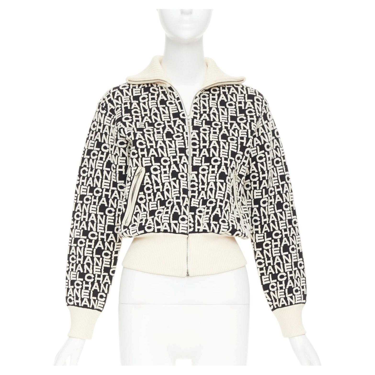 CHANEL 19A Coco Neige embossed monogram jacquard cropped bomber jacket FR34 XS