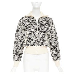 CHANEL 19A Coco Neige embossed monogram jacquard cropped bomber jacket FR34 XS