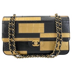 Chanel 19A Egypt Black/Gold Crocodile Print Medium Classic Flap Bag GHW 67619