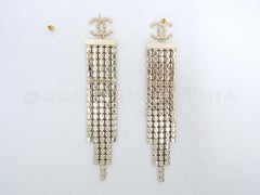 Chanel 19A Egypt Crystal Mesh Rainbow Strass Earrings 5-Row Large 67669