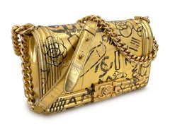 Chanel 19A Egypt Gold Crocodile Graffiti Boy Bag Medium GHW Paris-New York 68578