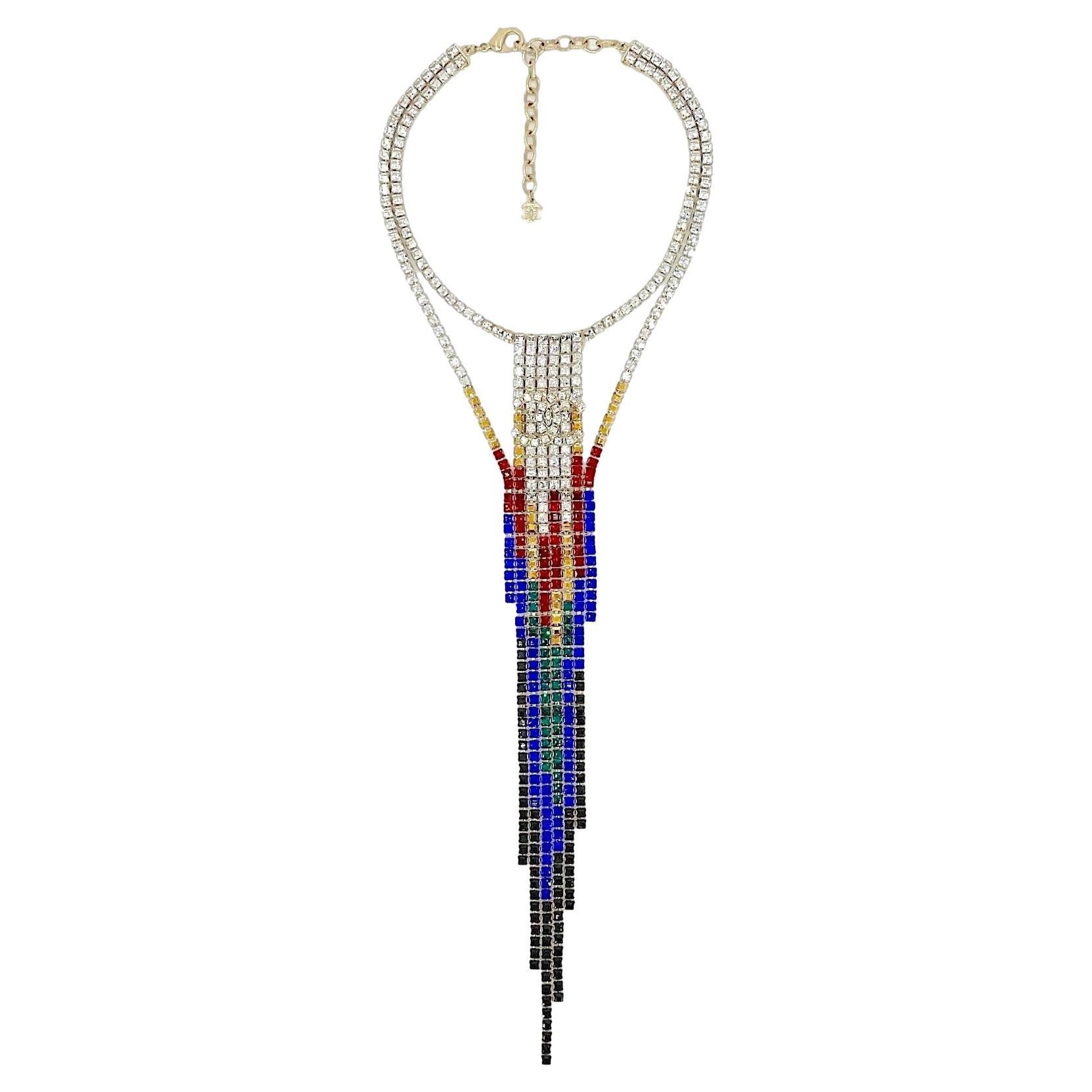 Chanel 19A Egypt Limited Crystal Mesh Rainbow Strass Necklace Large 67184 For Sale