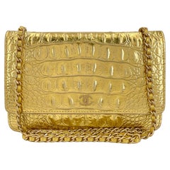 Chanel 19A Gold ägyptischen Krokodil Print Brieftasche auf Kette WOC Tasche GHW 68974