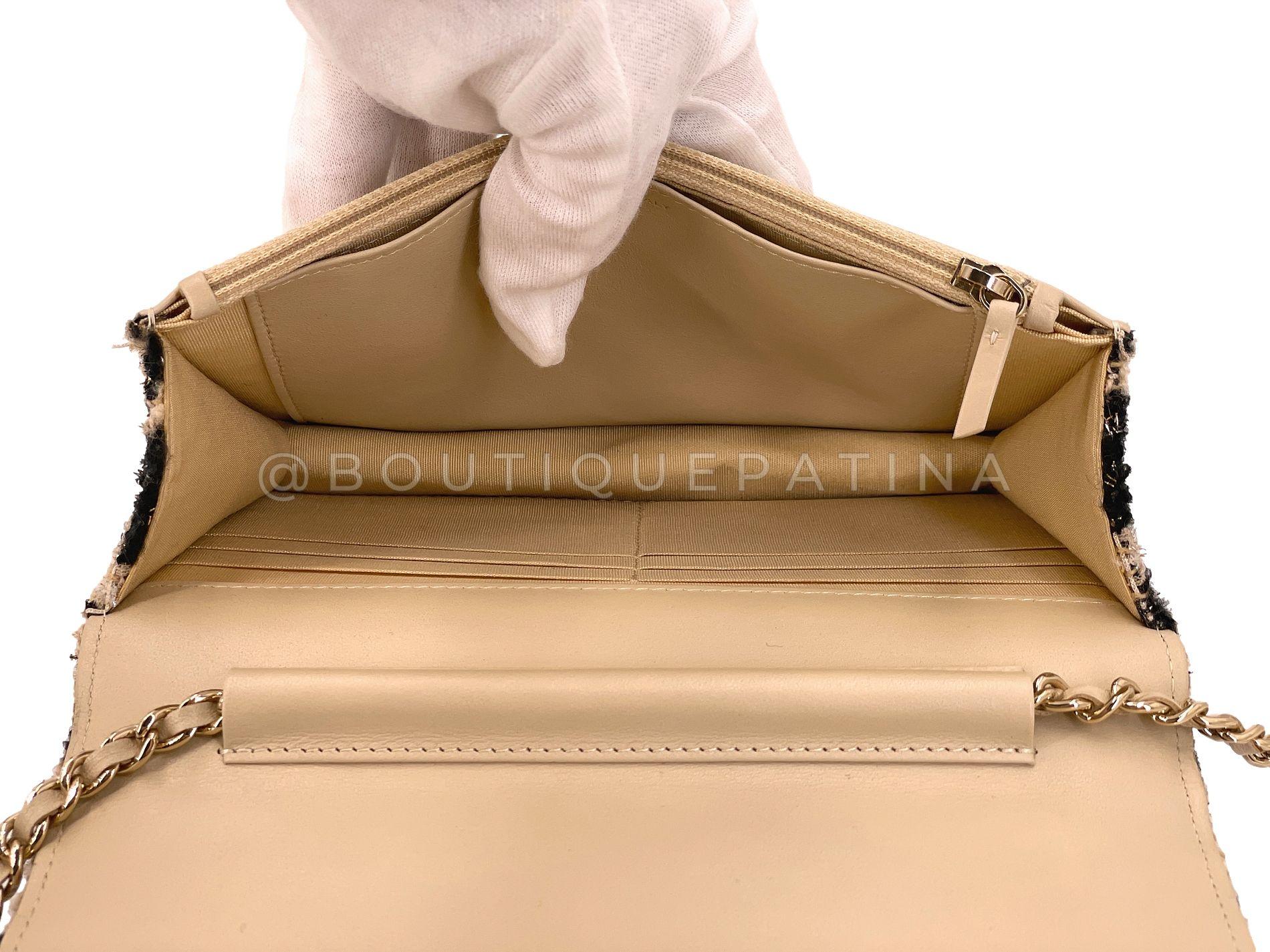 Chanel 19A Houndstooth Tweed Beige Black WOC Wallet on Chain Set Bag 68024 in vendita 5