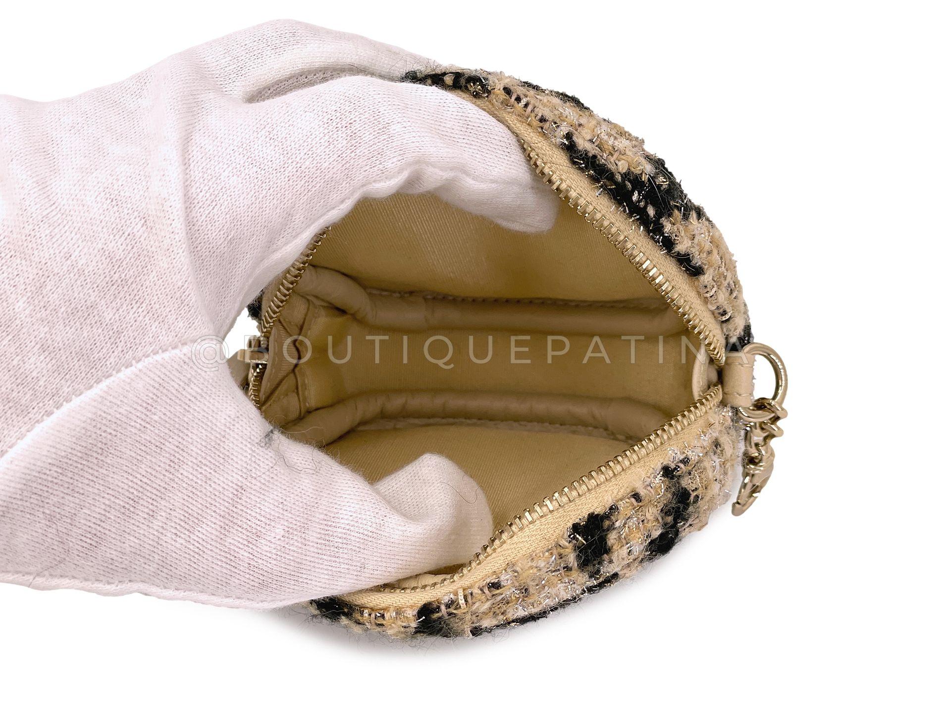 Chanel 19A Houndstooth Tweed Beige Black WOC Wallet on Chain Set Bag 68024 in vendita 10