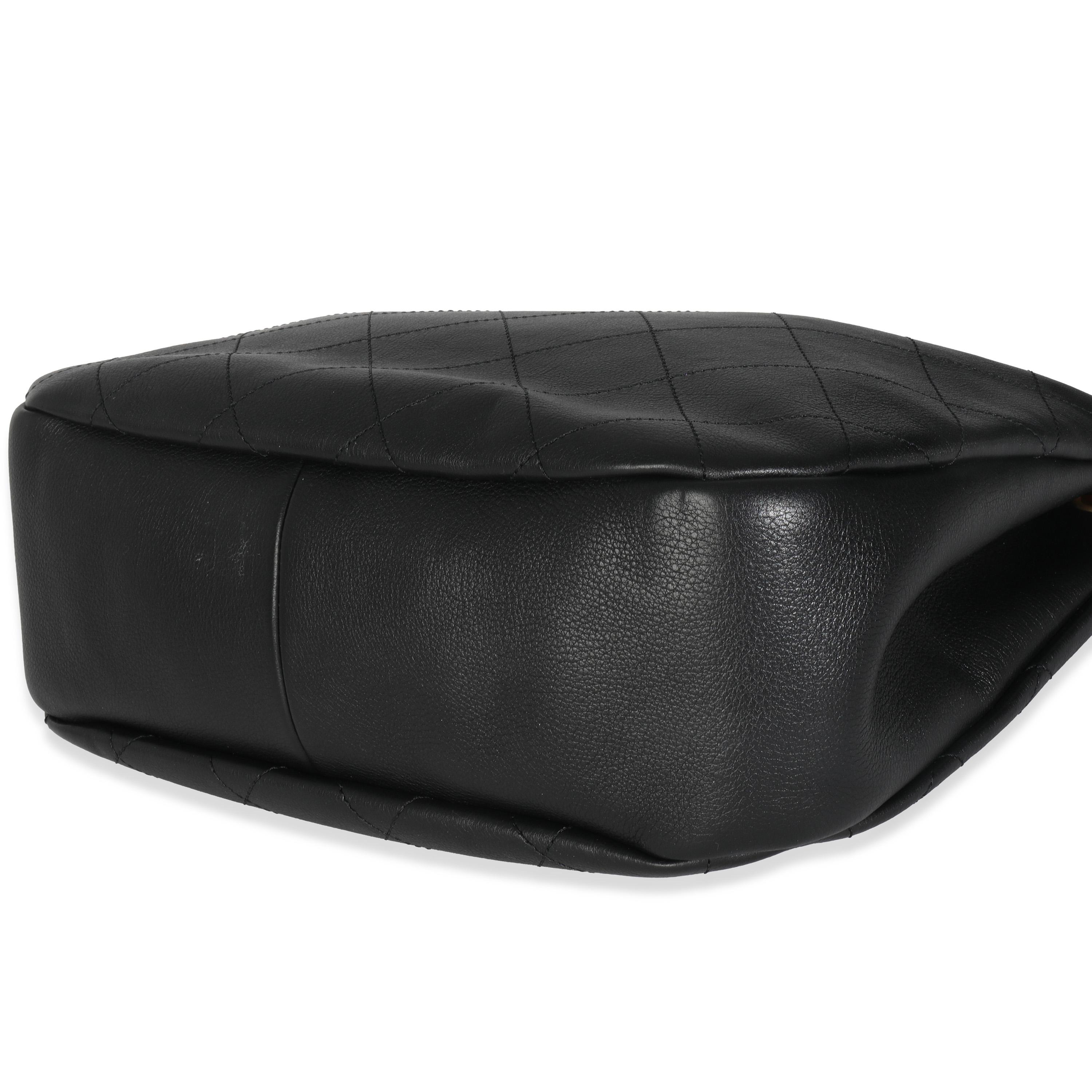 Chanel 19B Black Quilted Lambskin CC Drawstring Hobo For Sale 3