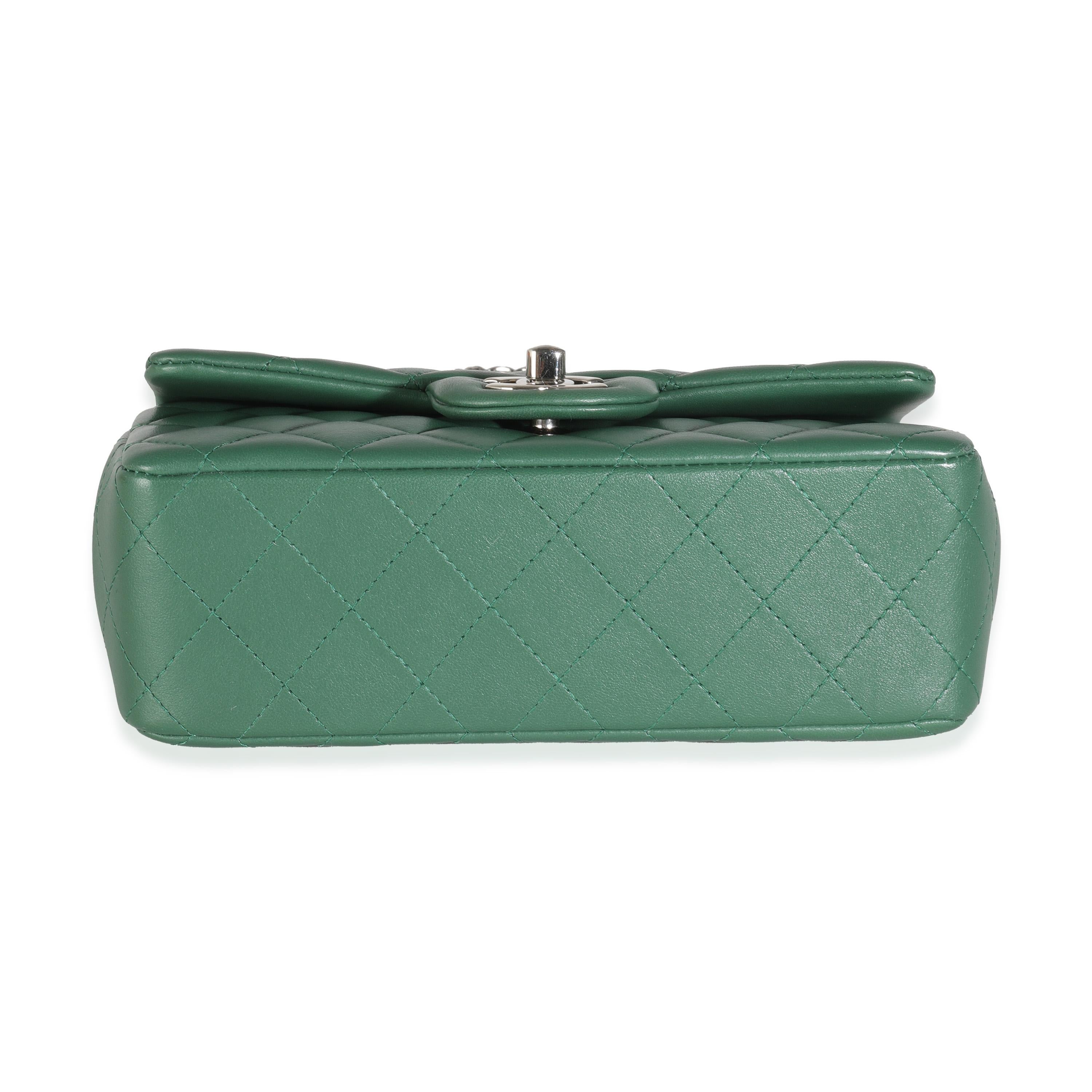 Chanel 19B Dark Green Quilted Lambskin Mini Rectangular Flap Bag For Sale 3