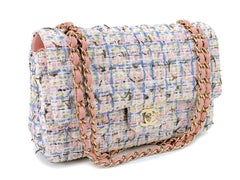 Chanel 19C Pink Tweed Boucle Medium Classic Double Flap Bag GHW 68176