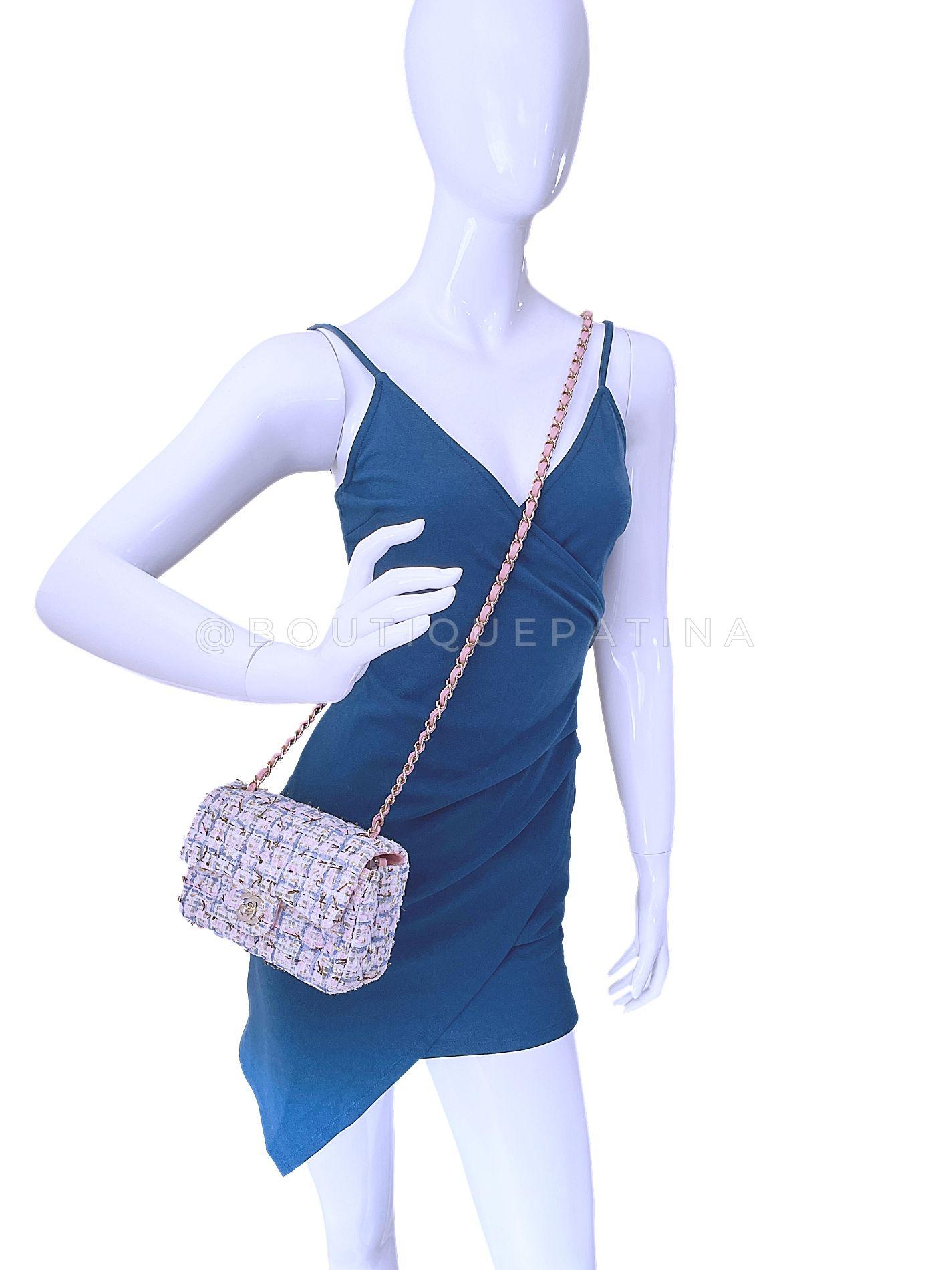 Chanel 19C Pink Tweed Boucle Rectangular Mini Flap Bag GHW 68027 10