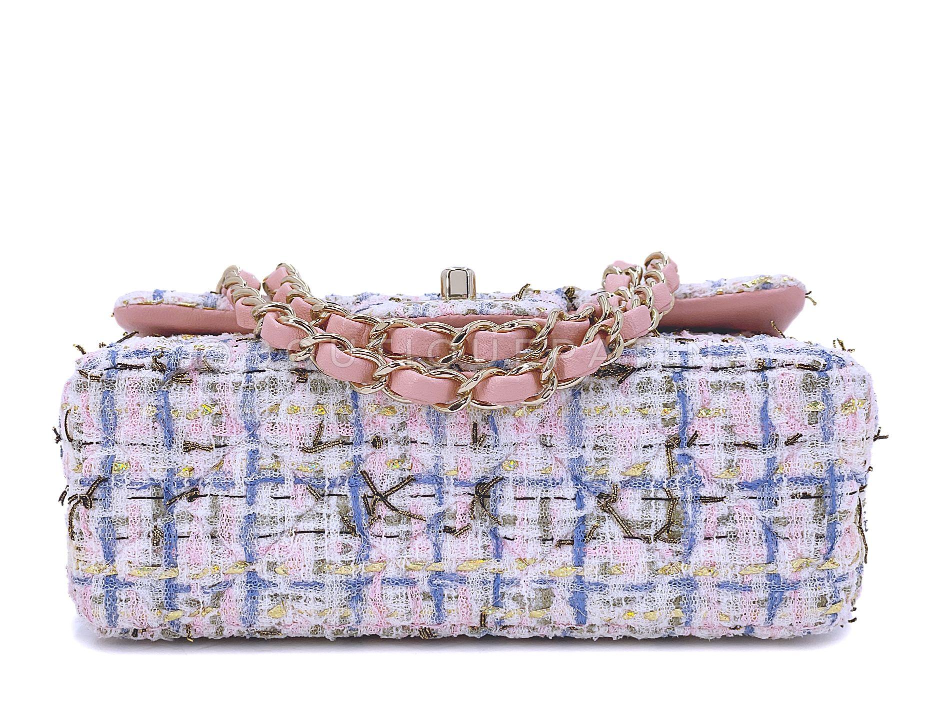 Chanel 19C Pink Tweed Boucle Rectangular Mini Flap Bag GHW 68027 2
