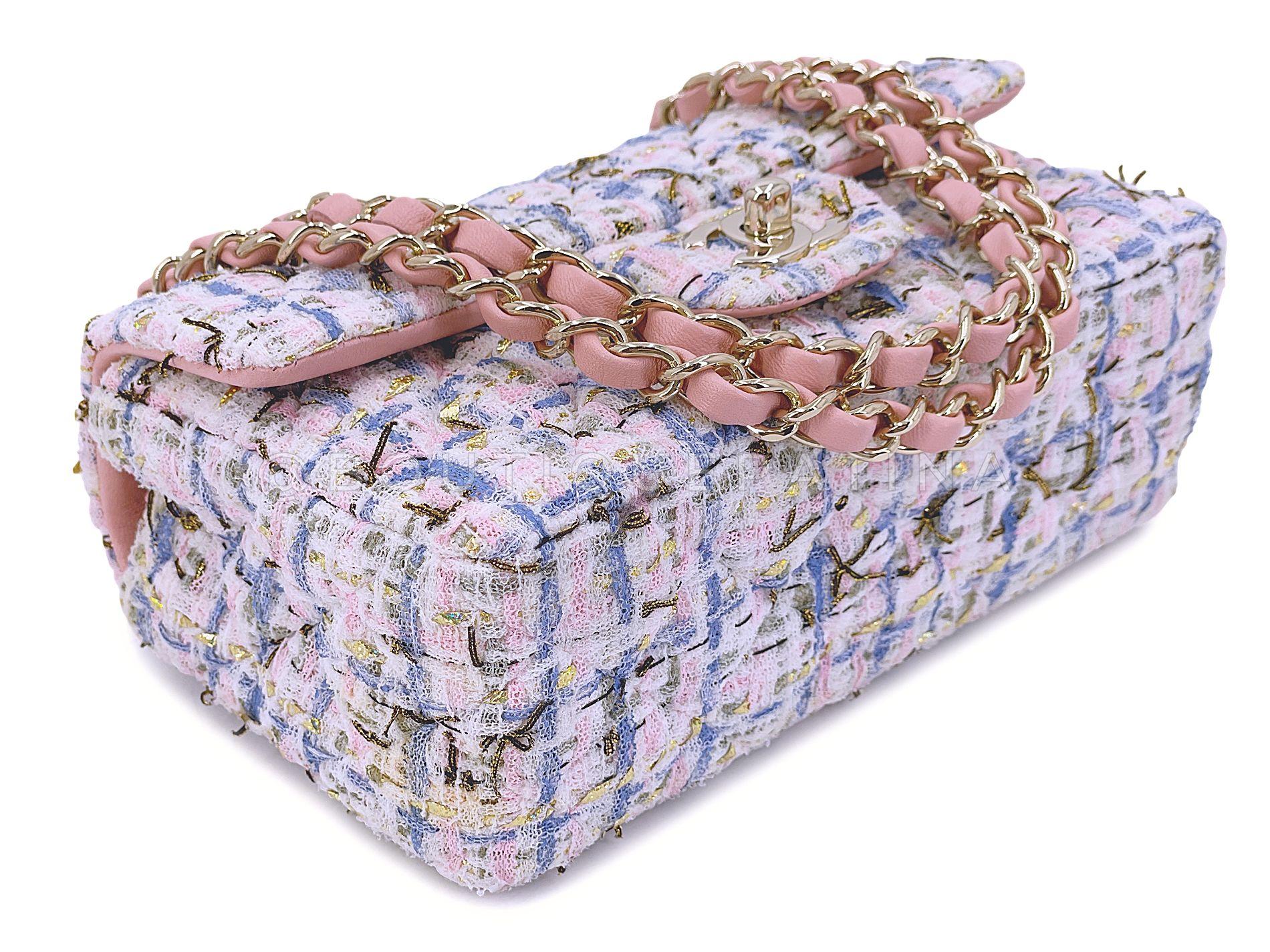 Chanel 19C Pink Tweed Boucle Rectangular Mini Flap Bag GHW 68027 3