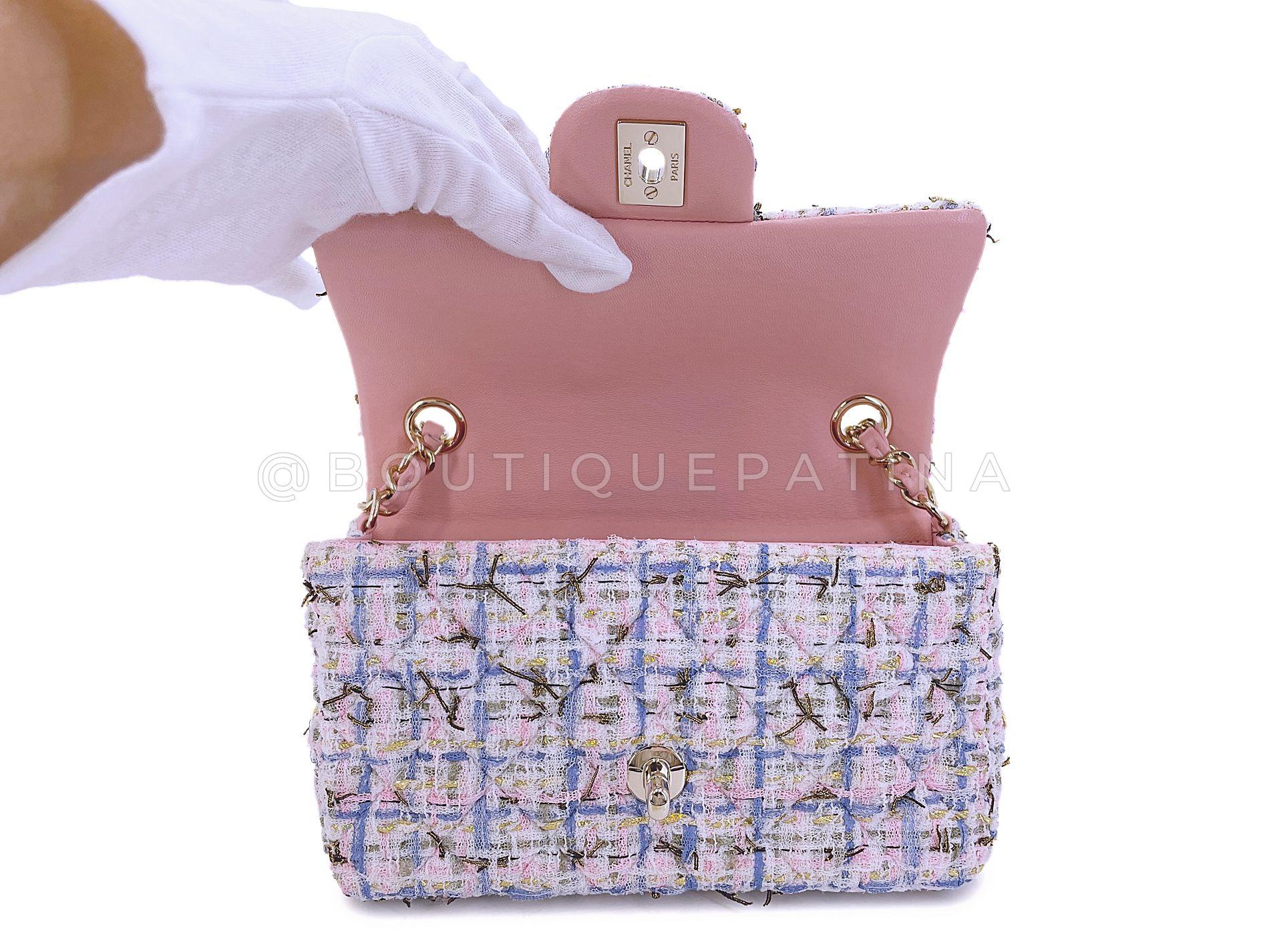 Chanel 19C Pink Tweed Boucle Rectangular Mini Flap Bag GHW 68027 5