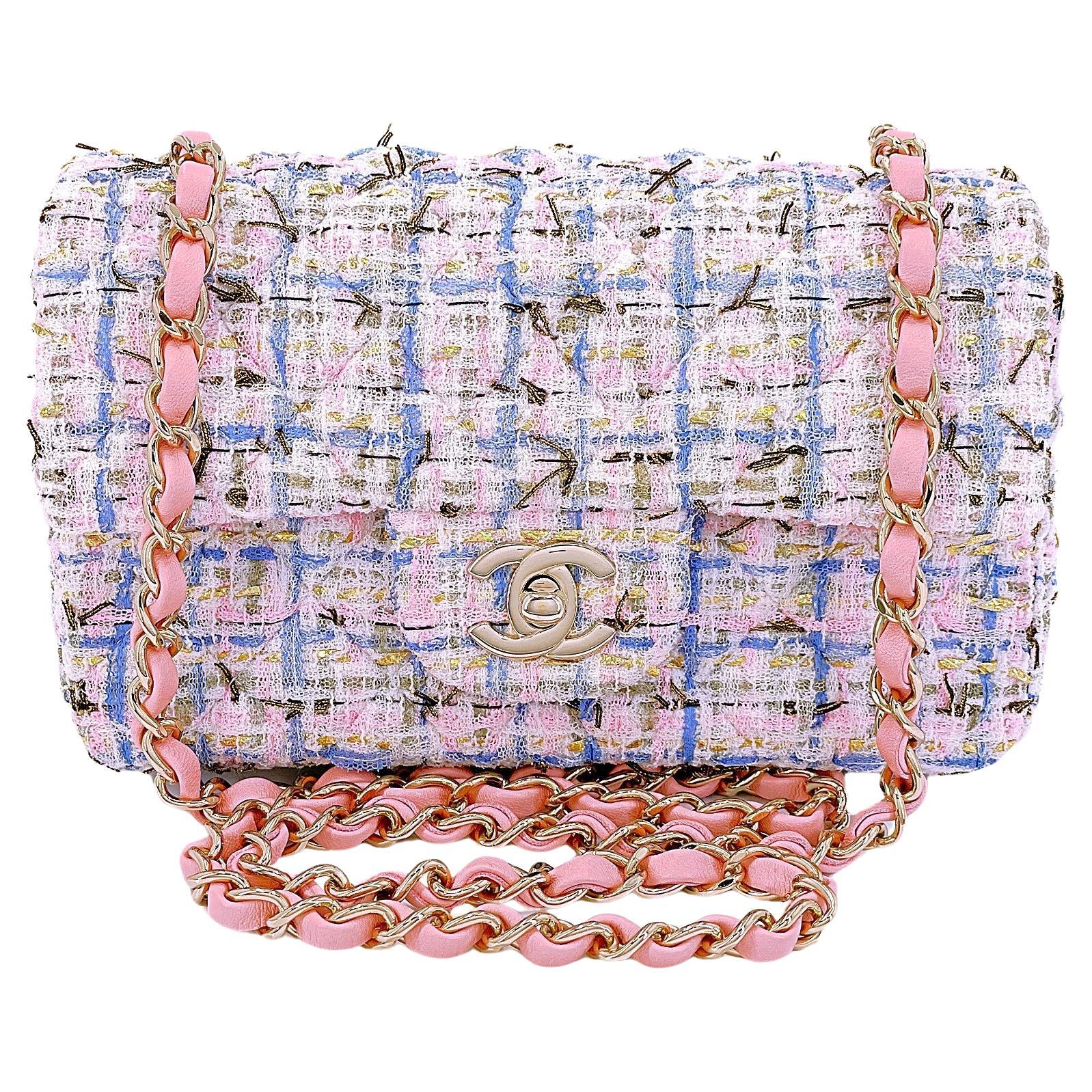 Chanel 19C Pink Tweed Boucle Rectangular Mini Flap Bag GHW 68027