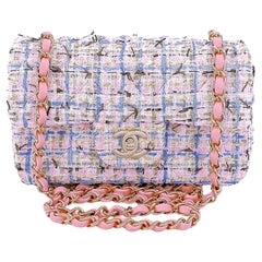 Used Chanel 19C Pink Tweed Boucle Rectangular Mini Flap Bag GHW 68027