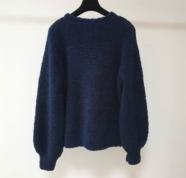 Chanel 19K Fall Winter CC Coco Navy Wool Sweater