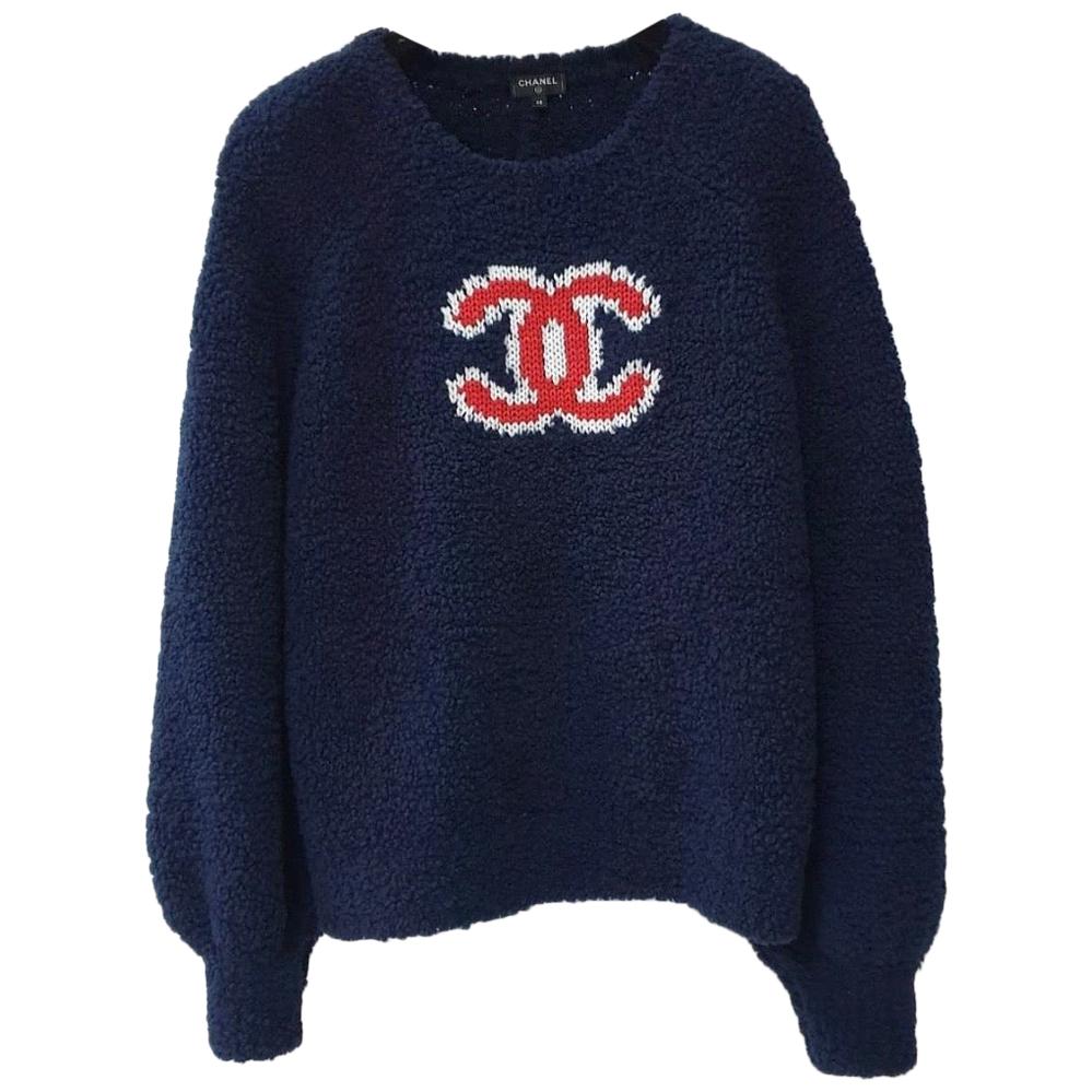 Chanel 19K Fall Winter CC Coco Navy Wool Sweater