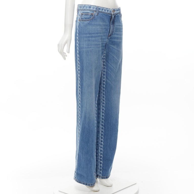 Chanel 19P Blue Denim Chunky Chain Washed Straight Leg Jeans FR40 M