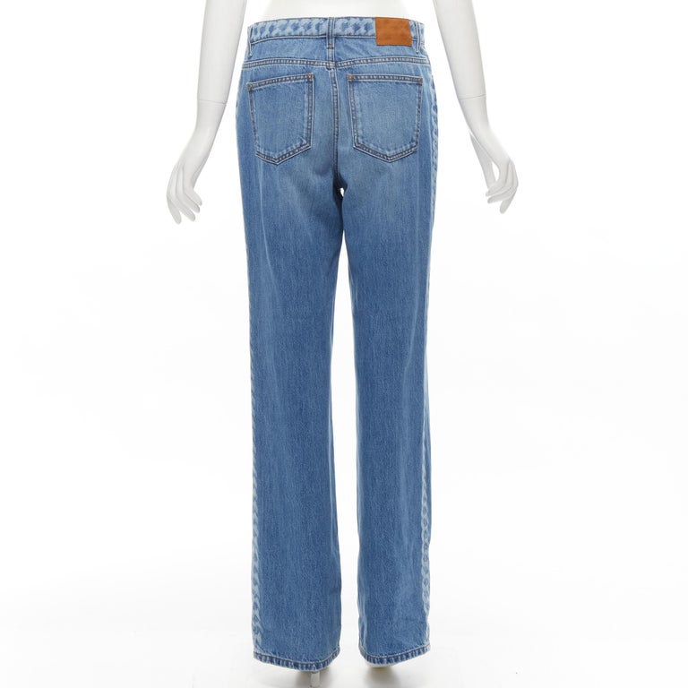 CHANEL 19P blue denim chunky chain washed straight leg jeans FR40 M For  Sale at 1stDibs