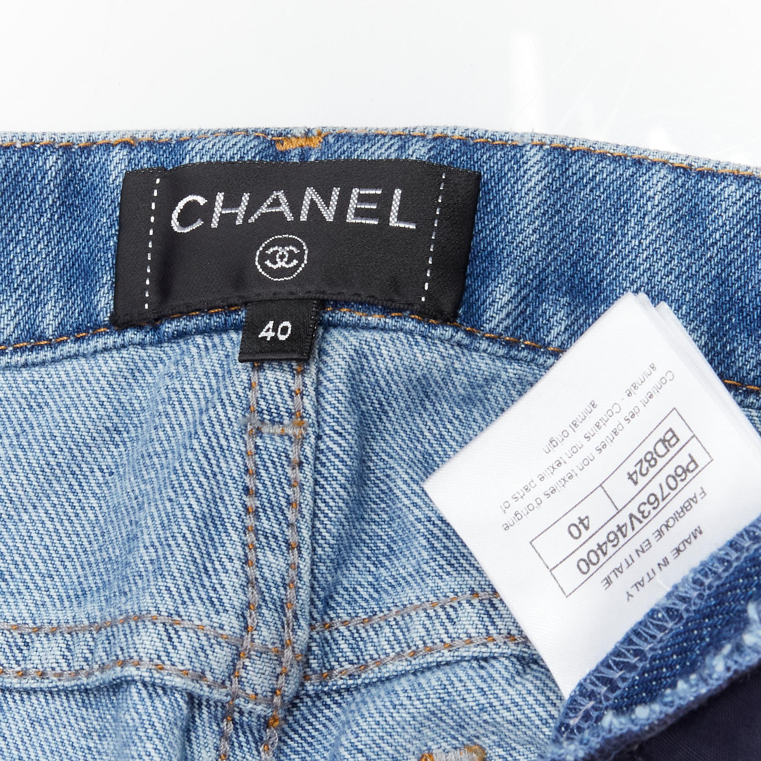 CHANEL 19P blue denim chunky chain washed straight leg jeans FR40 M 5