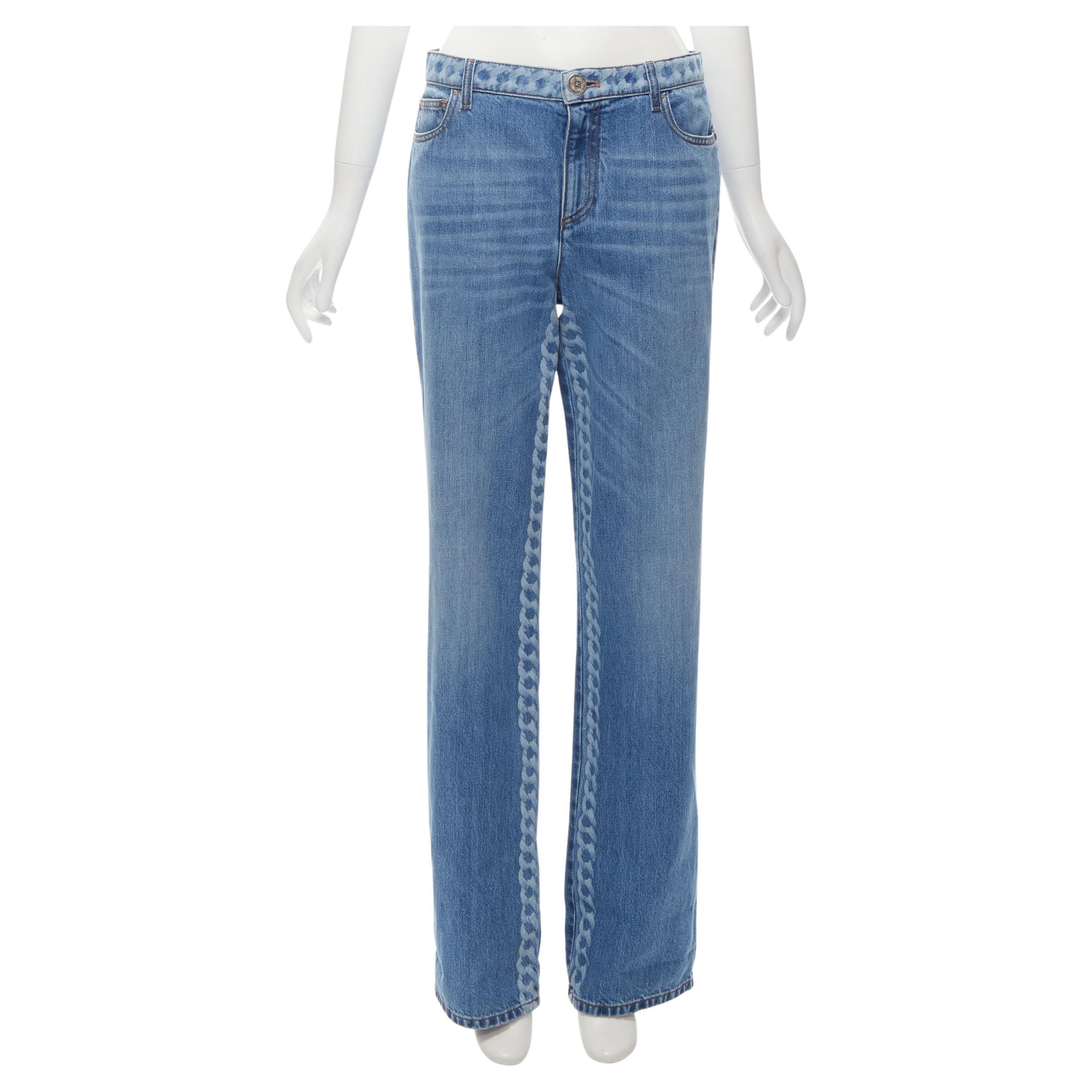 CHANEL 19P blue denim chunky chain washed straight leg jeans FR40