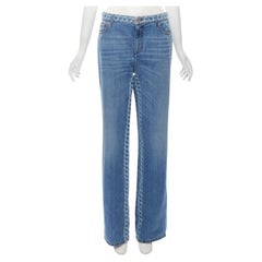 CHANEL 19P blue denim chunky chain washed straight leg jeans FR40 M