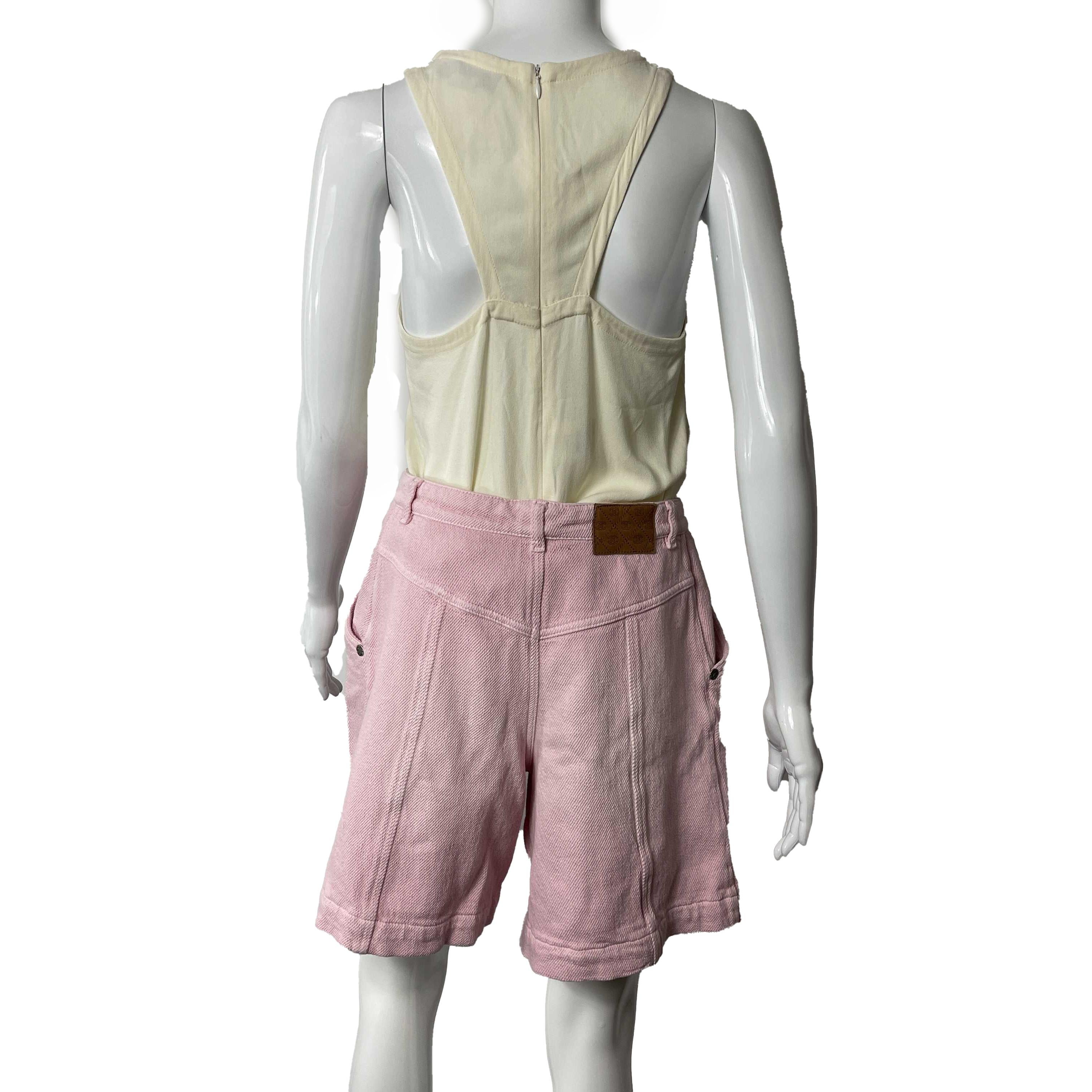 CHANEL 19P CC Logo Gürtel lange texturierte PInk Shorts aus Baumwolle mit Gürtel 38 US M Damen im Angebot