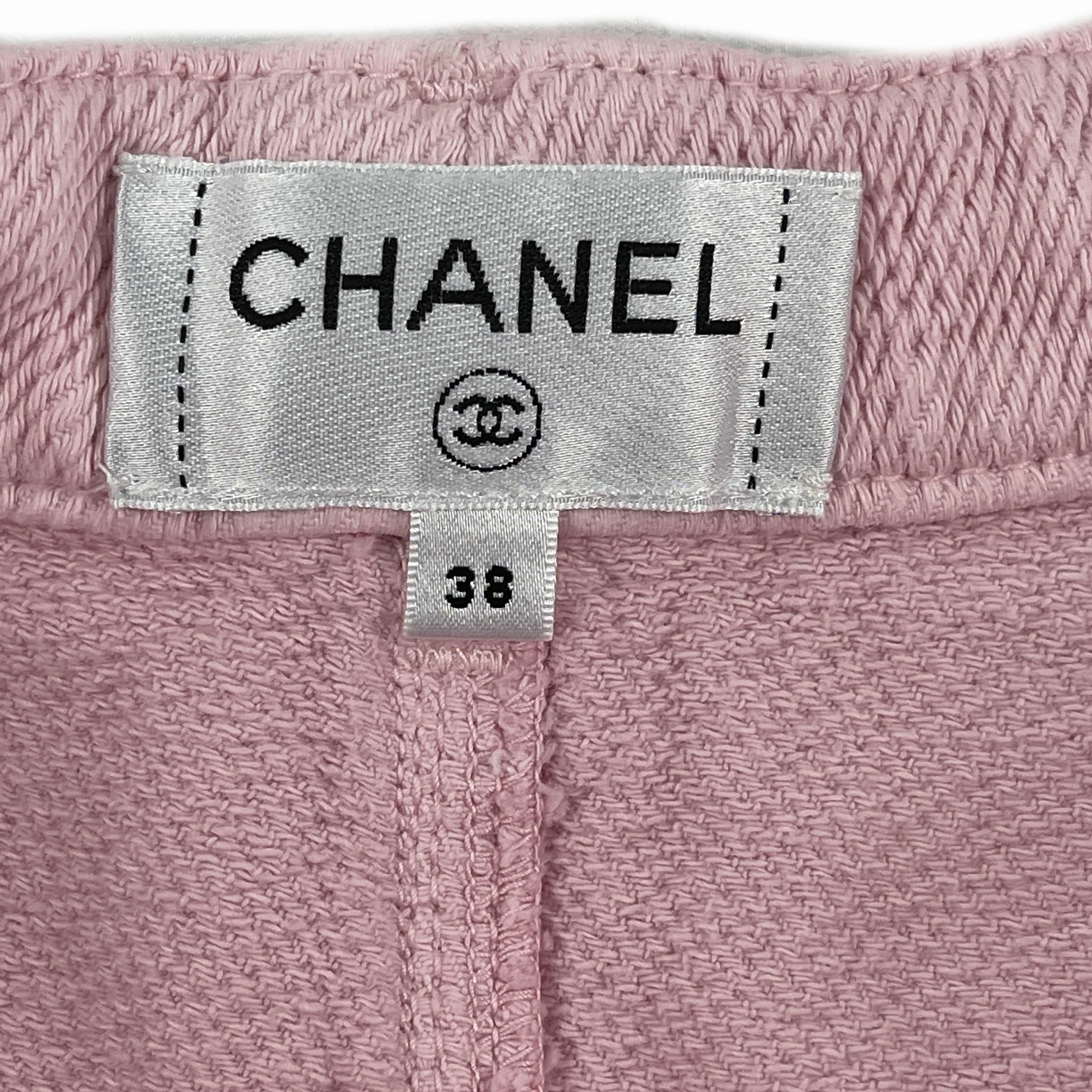 CHANEL 19P CC Logo Gürtel lange texturierte PInk Shorts aus Baumwolle mit Gürtel 38 US M im Angebot 1