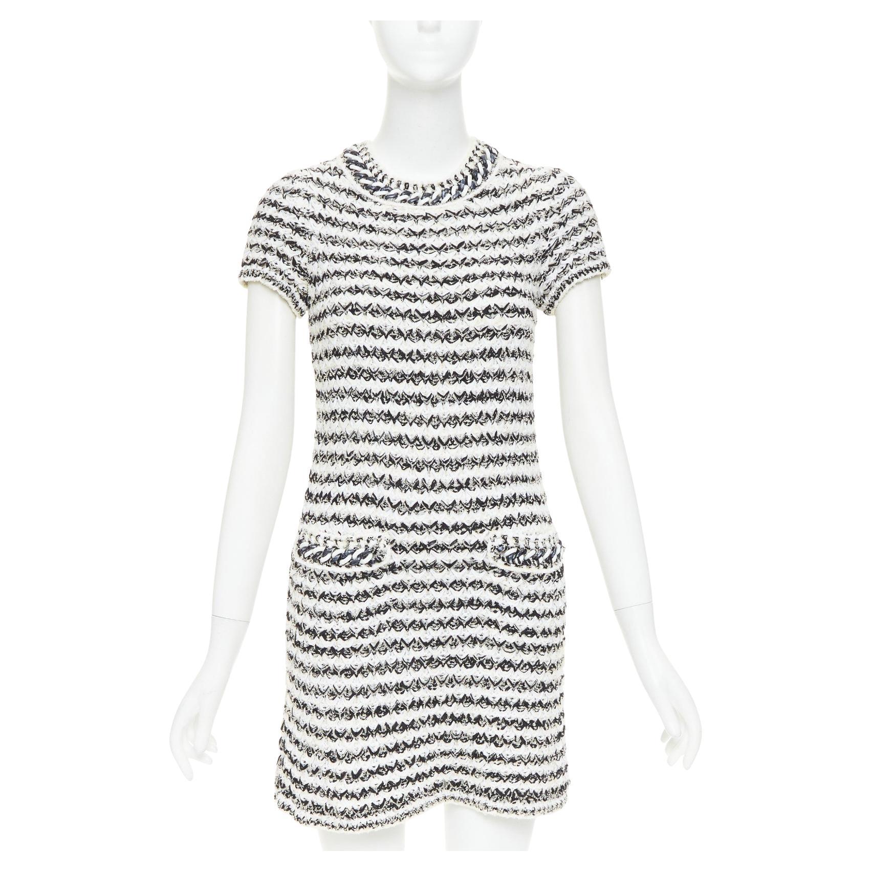 CHANEL 19P Cotton Tweed Chain Trim Mini Dress FR34