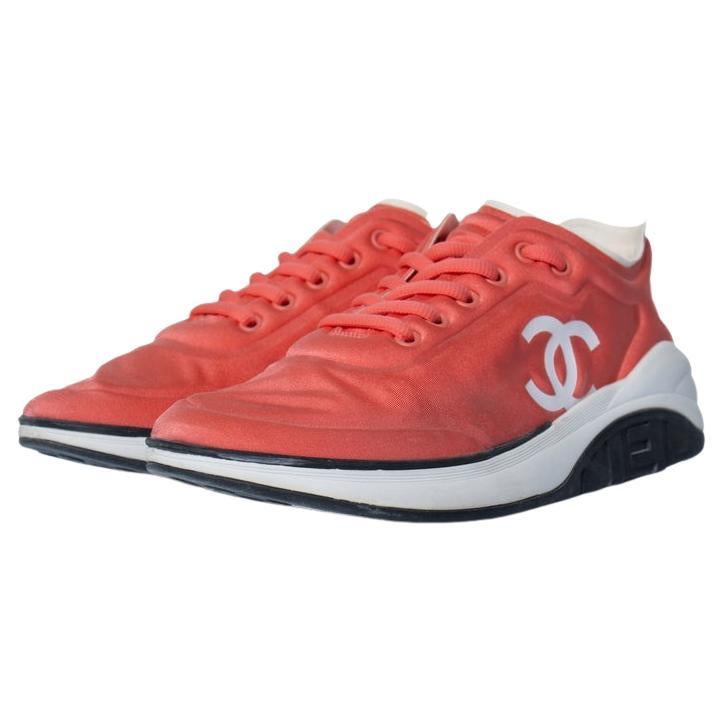 Chanel, 19P pink lycra CC logo low top trainers For Sale