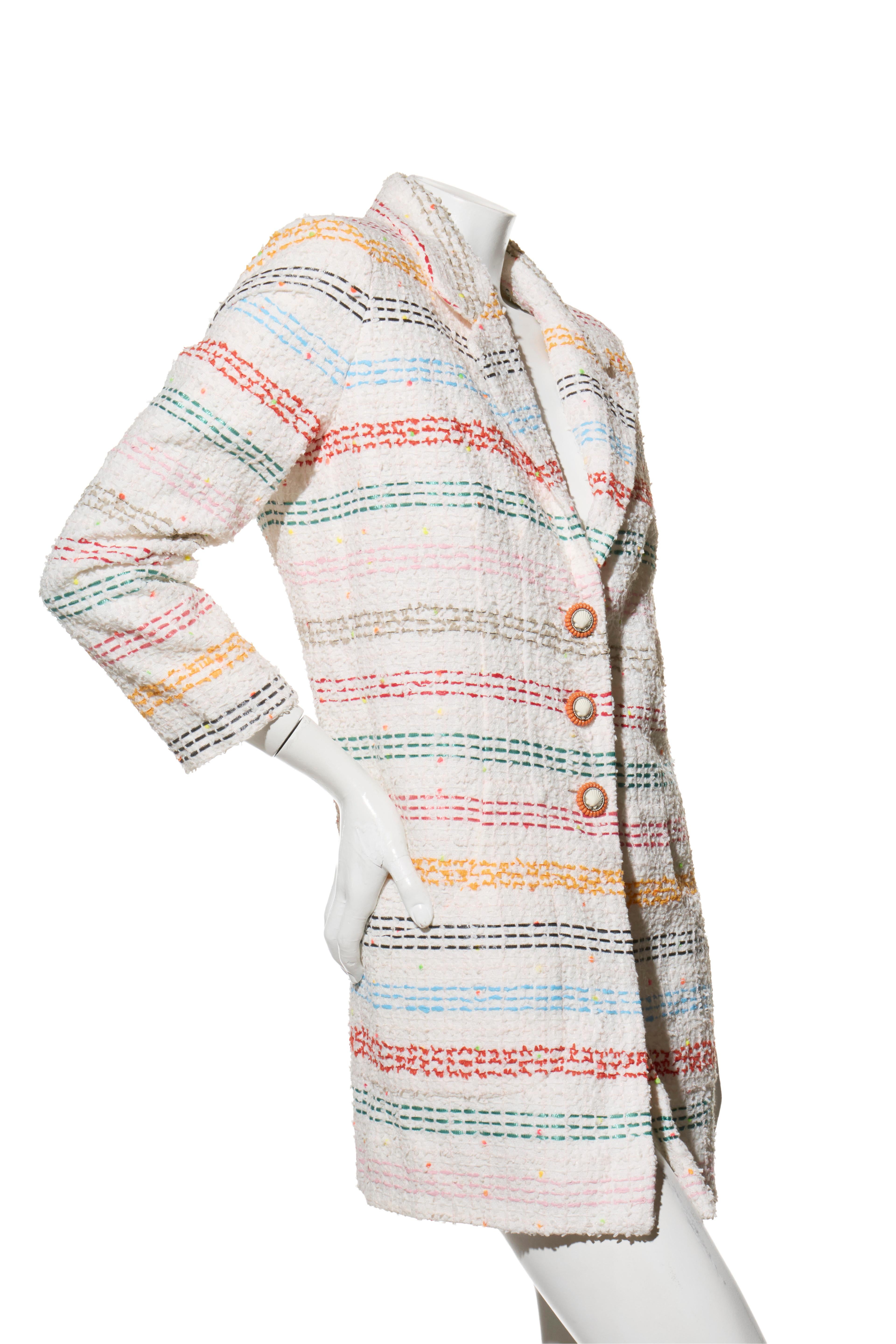 Women's Chanel 19P Spring 2019 Rainbow Stripe Tweed Coat-Dress FR 36 For Sale