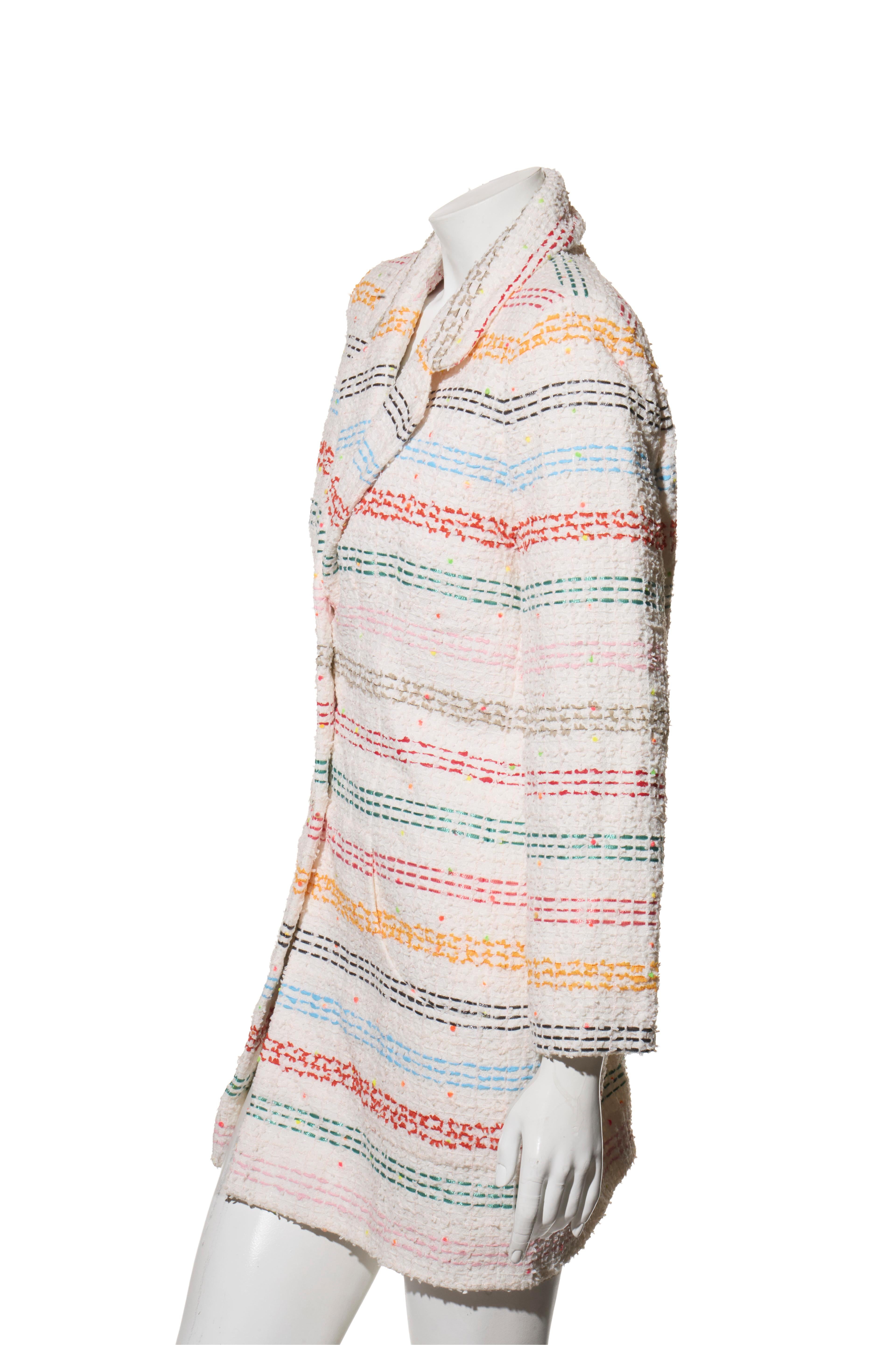 Chanel 19P Spring 2019 Rainbow Stripe Tweed Coat-Dress FR 36 For Sale 1