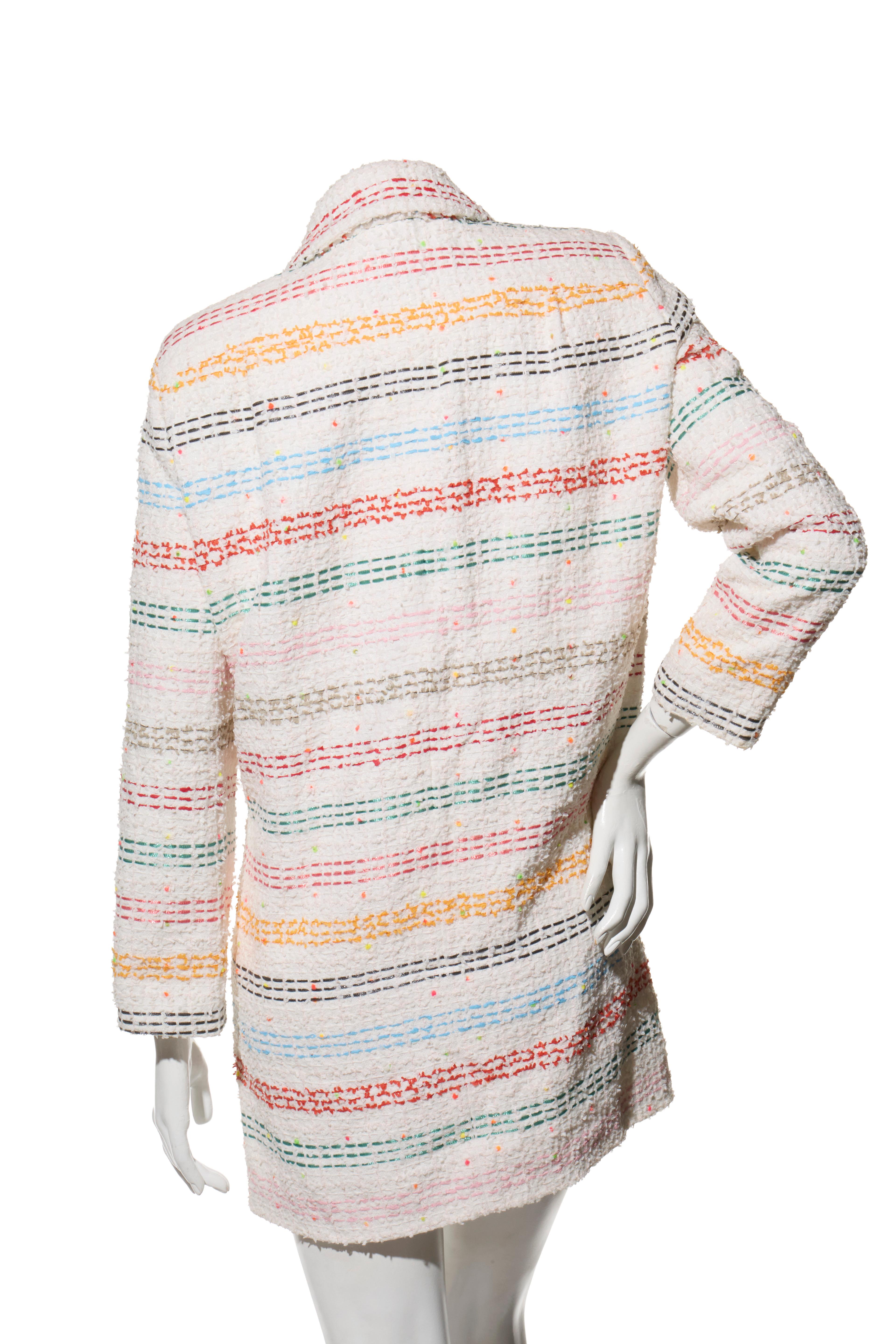 Chanel 19P Spring 2019 Rainbow Stripe Tweed Coat-Dress FR 36 For Sale 2