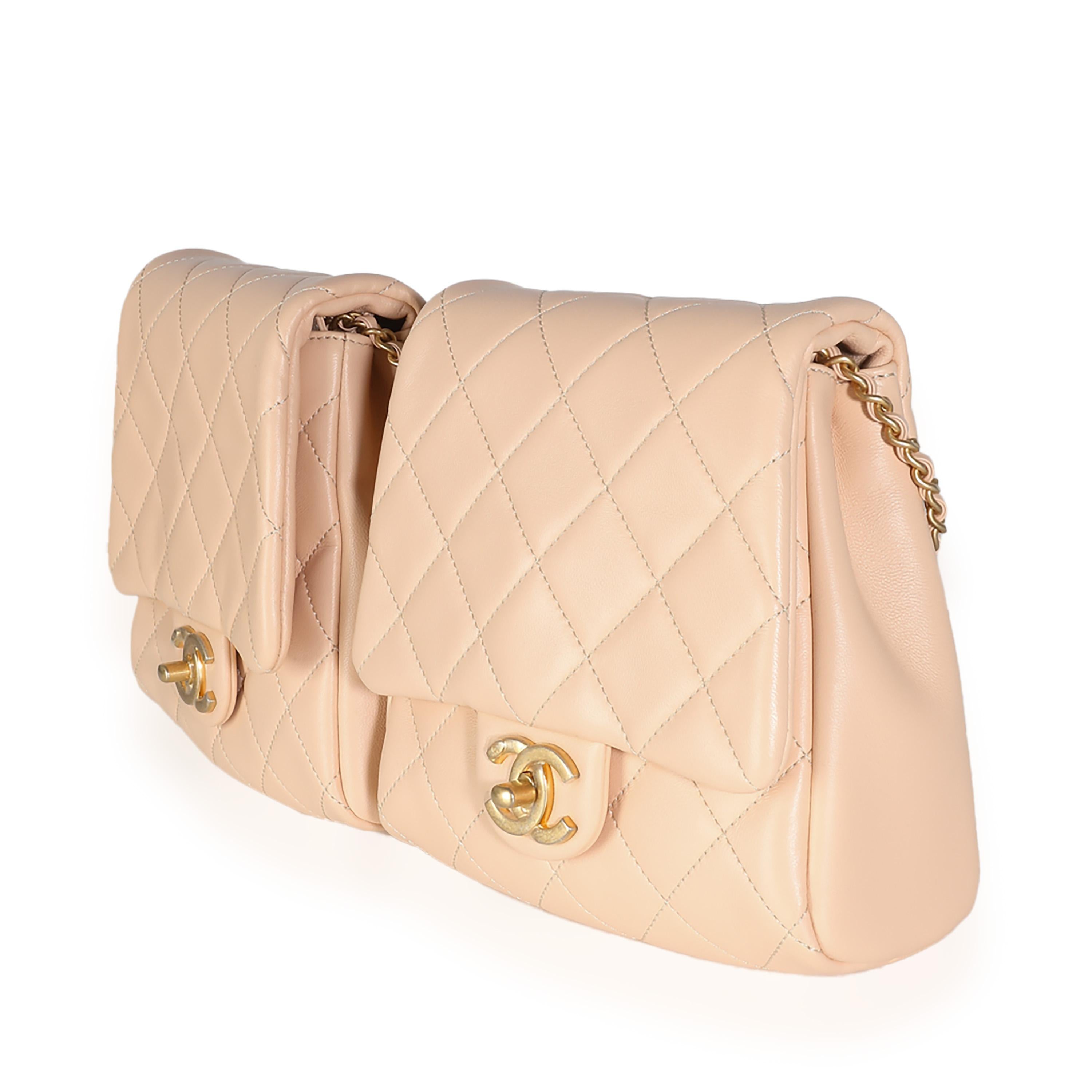 Chanel 19S Beige Quilted Lambskin Side Packs In Excellent Condition In New York, NY