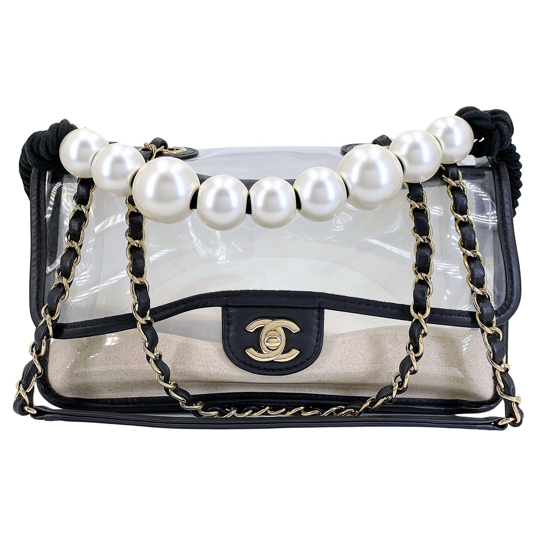 Chanel 19S "By the Sea" Sand Pearl PVC Flap Bag GHW 68839 en vente