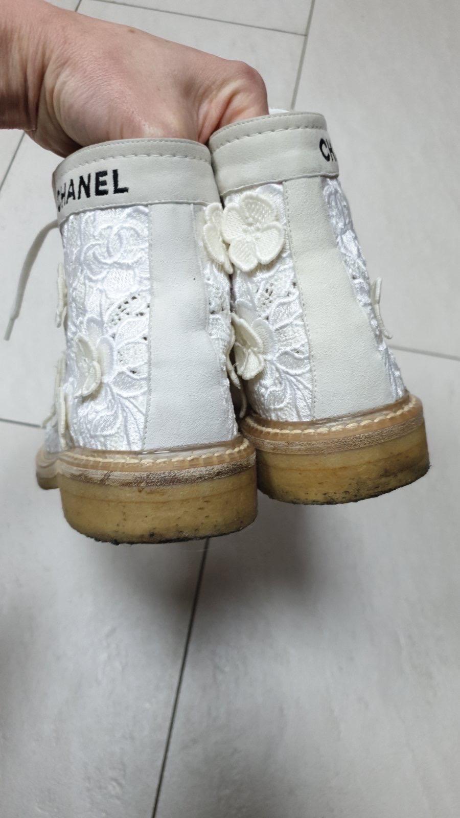 Chanel 19SS Lace-up Camellia Textile Leather Ankle Boots 1