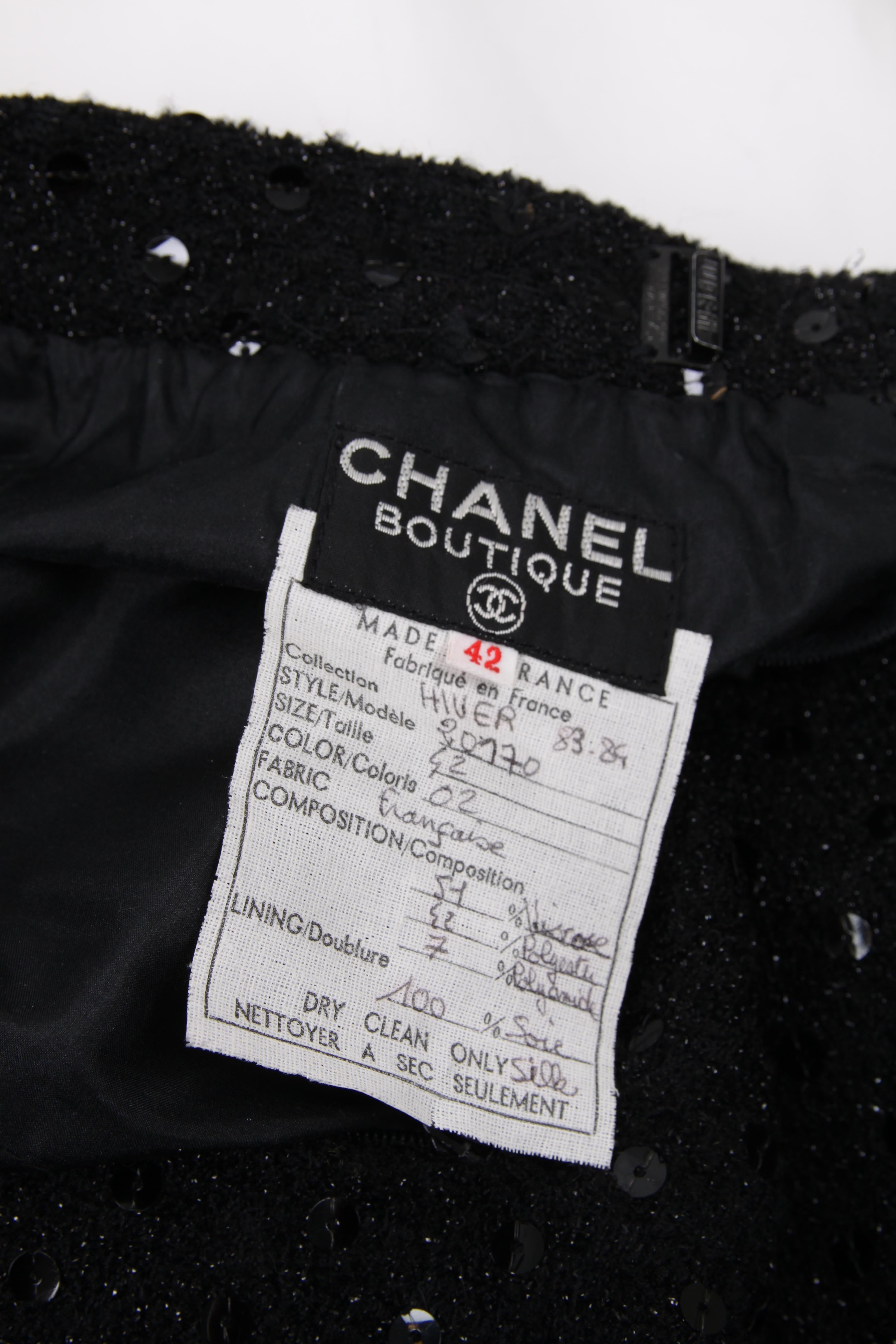 Black Chanel 2-pcs Sequin Suit Jacket & Skirt - black 1983