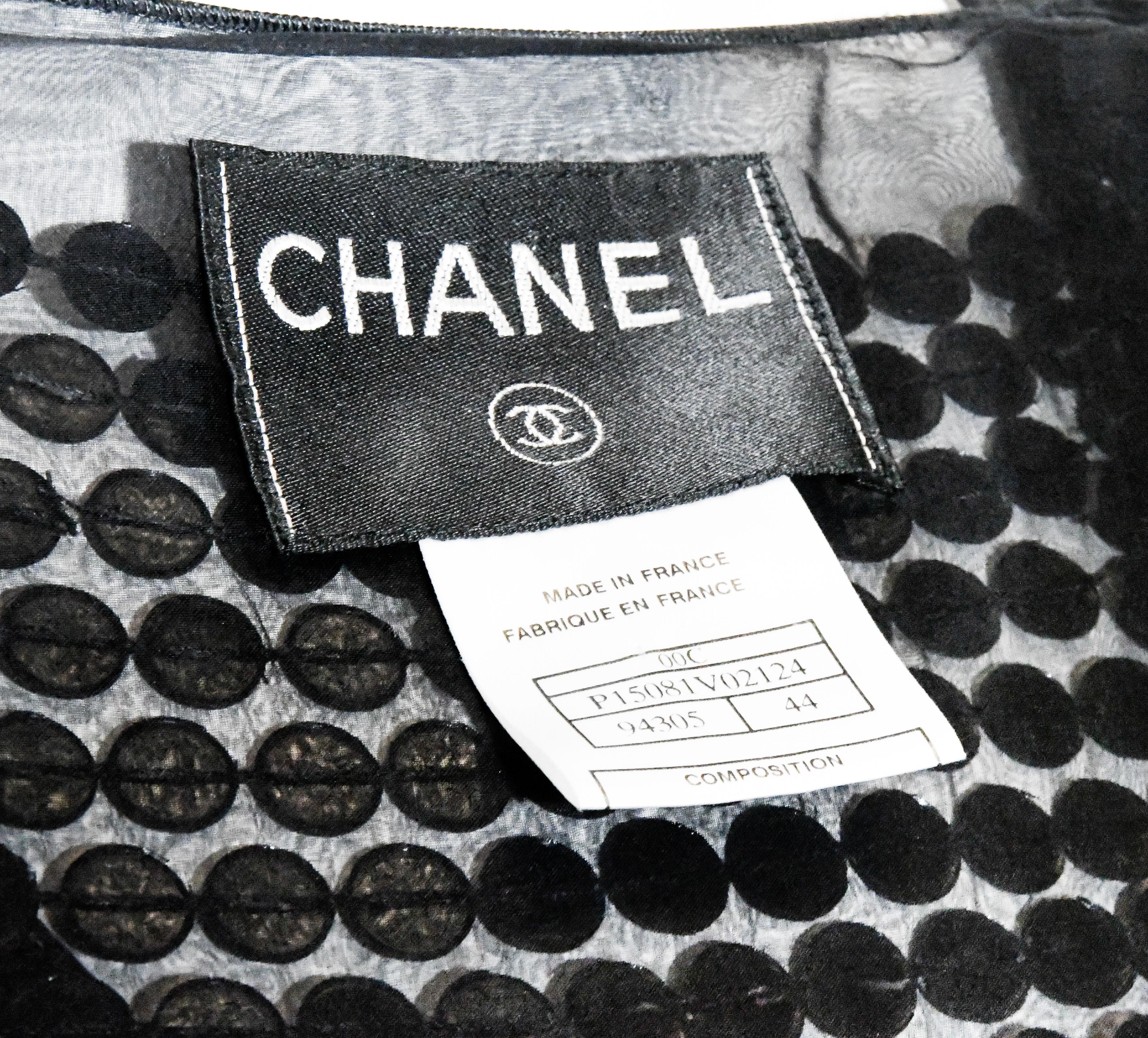 Chanel 2 Piece Black Evening Acrylic Disc Covered Silk Chiffon 2000 Cruise Set For Sale 2