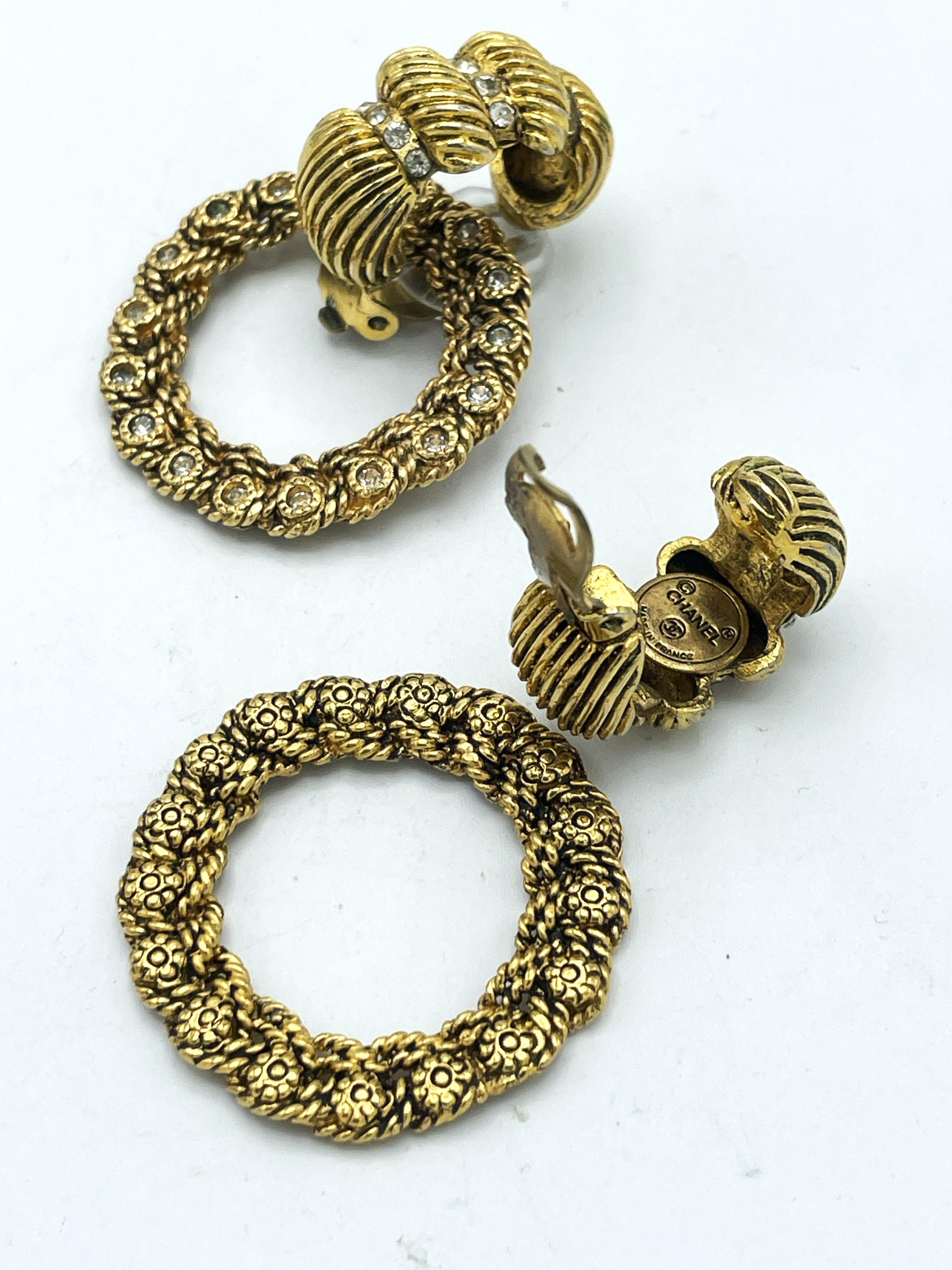 Women's CHANEL 2 piece Clip-on earring, gold plated with rhinestones, 1970/80's, France  For Sale