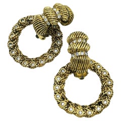 Retro CHANEL 2 piece Clip-on earring, gold plated with rhinestones, 1970/80's, France 