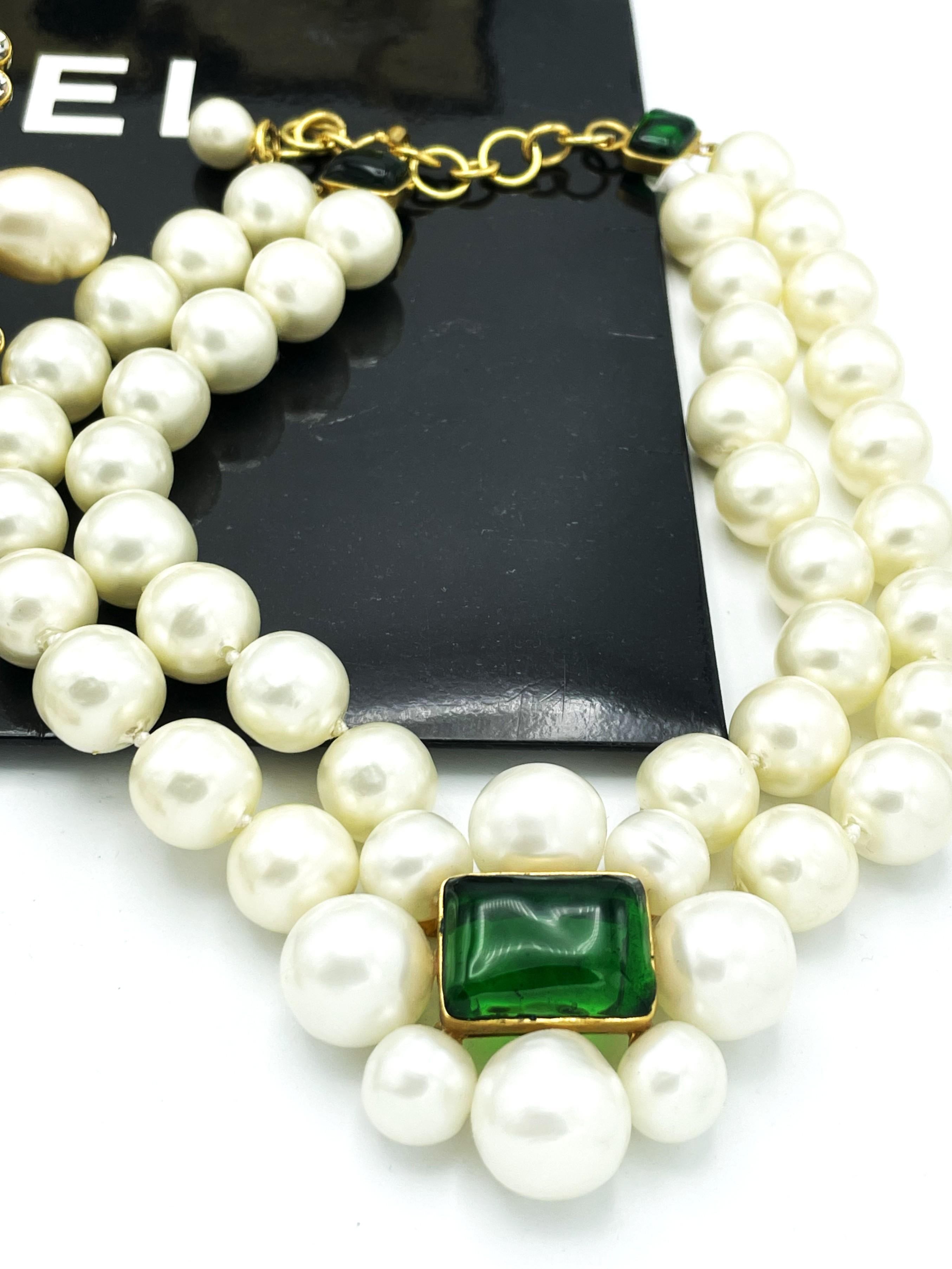 Collier a 2 file di Chanel con grandi perle,  Greene & Greene firmato 97A - Autunno 1997 in vendita 11