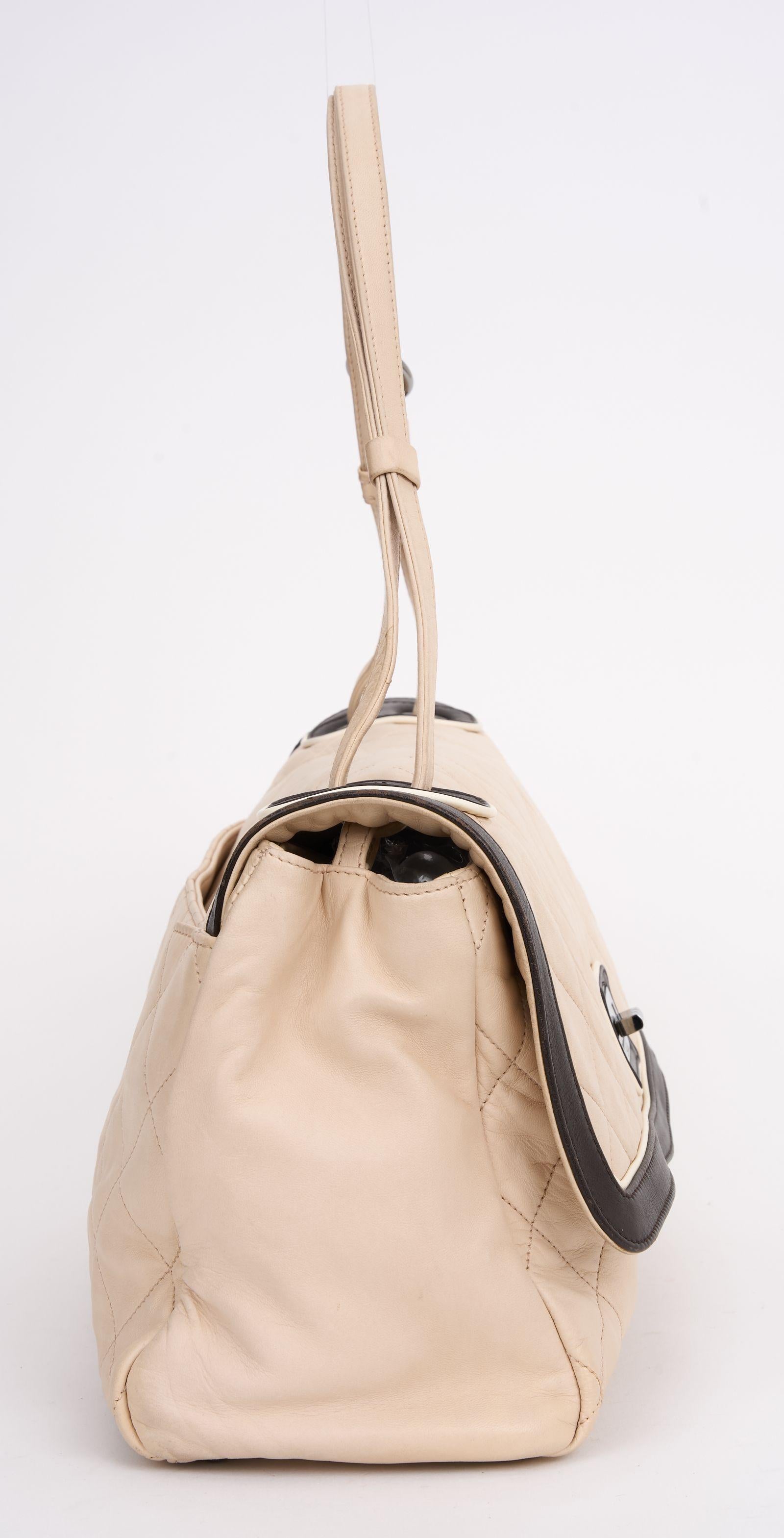 Chanel 2 Tone Beige Large Flap In Excellent Condition For Sale In West Hollywood, CA