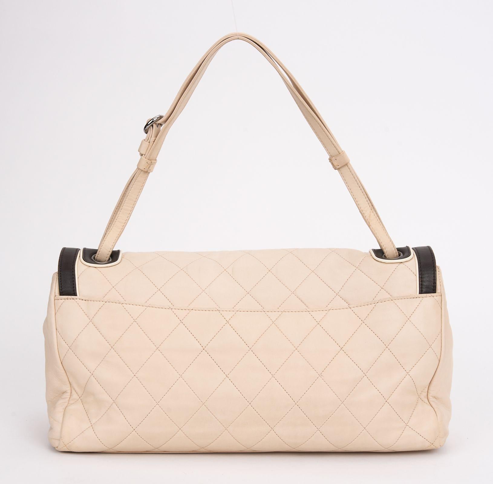 Women's Chanel 2 Tone Beige Large Flap For Sale