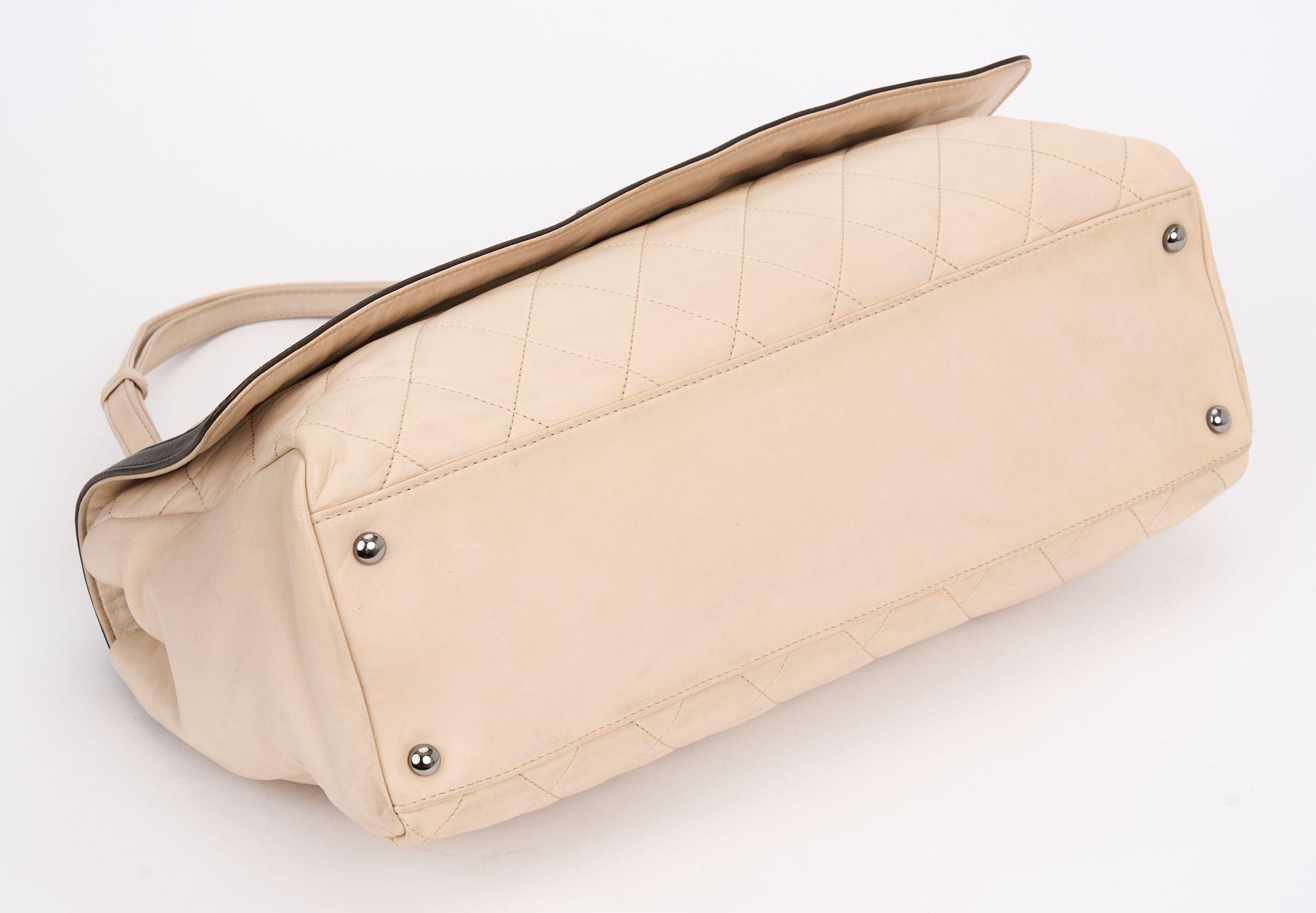 Chanel 2 Tone Beige Large Flap For Sale 1