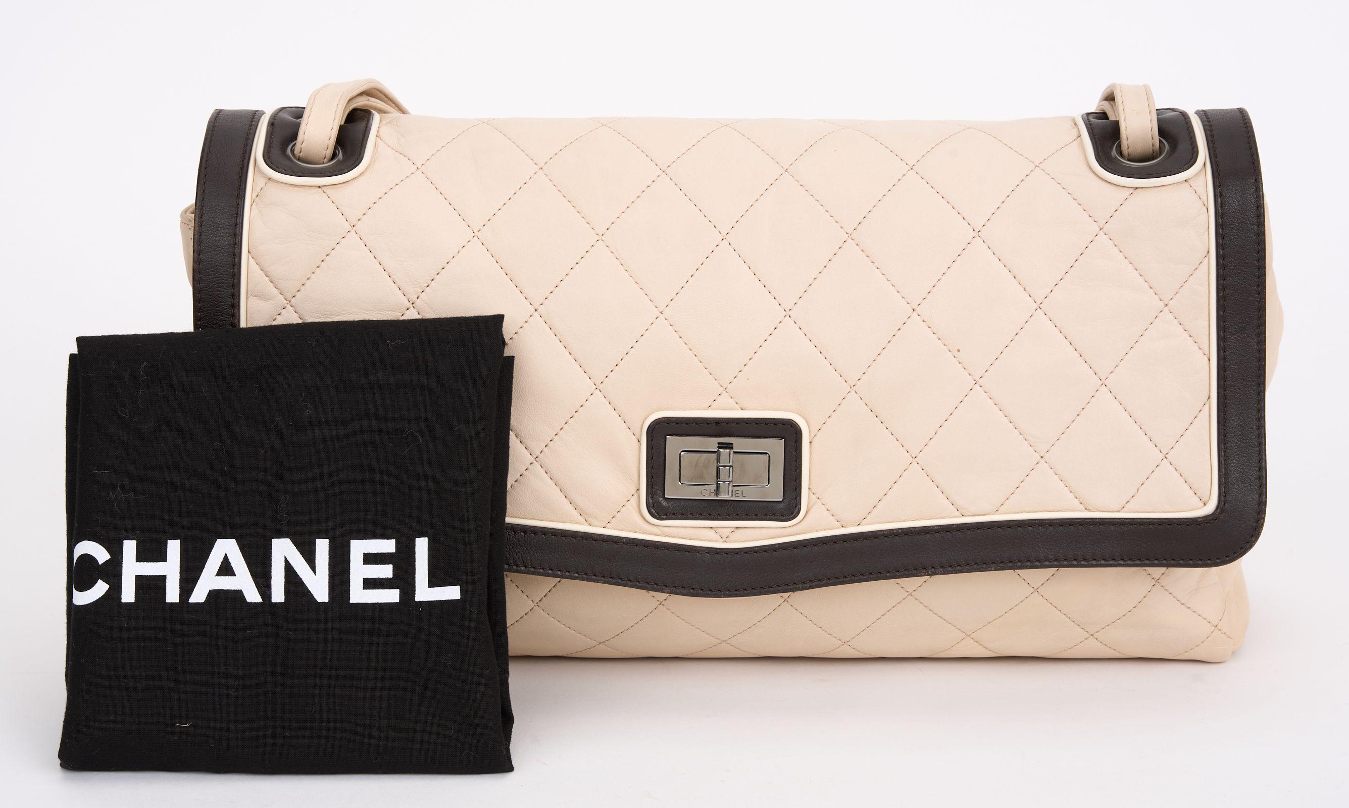Chanel 2 Tone Beige Large Flap For Sale 3